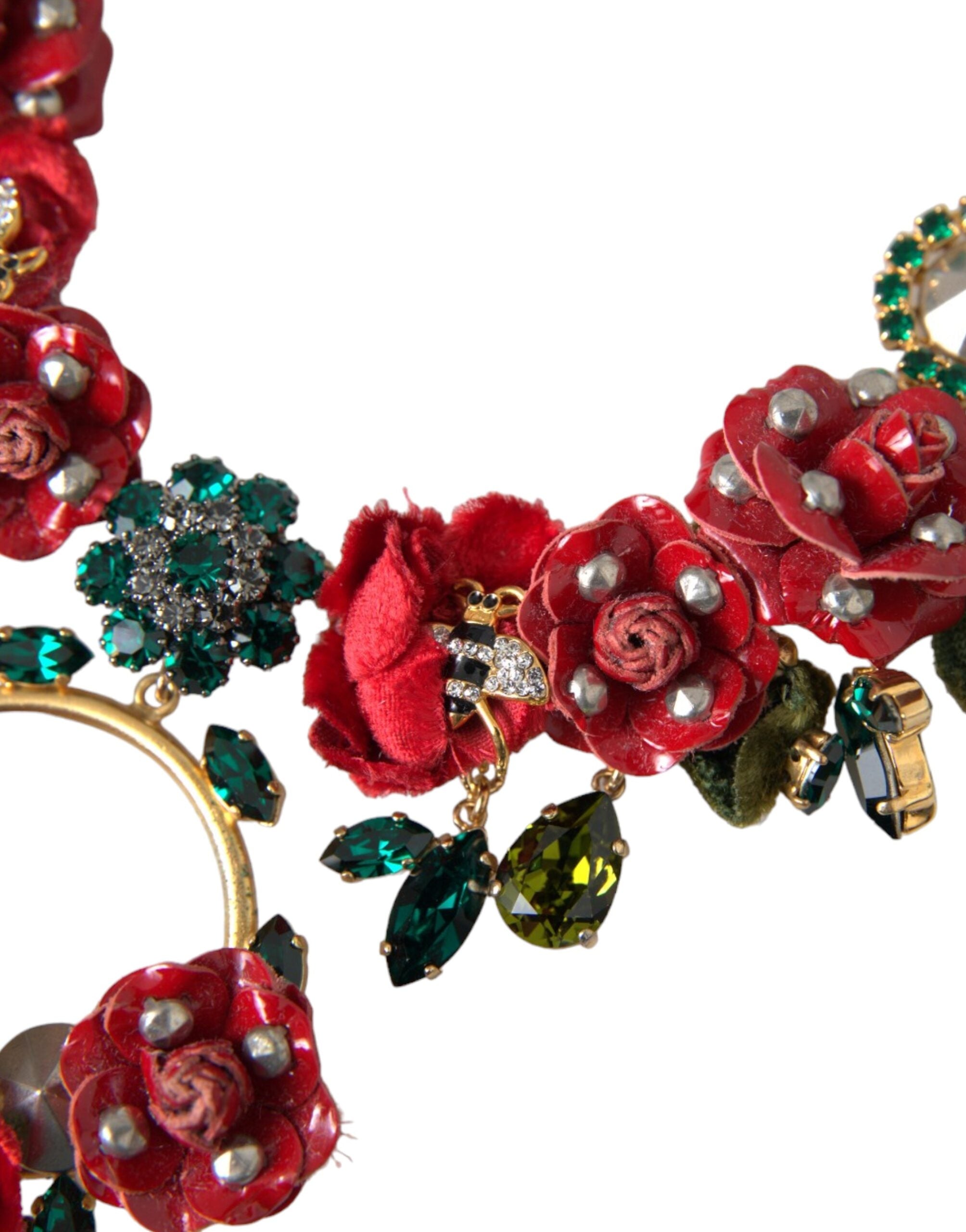 Dolce & Gabbana Gold-Messing-Gliederkette RosePetal Kristall-Anhänger Halskette-4