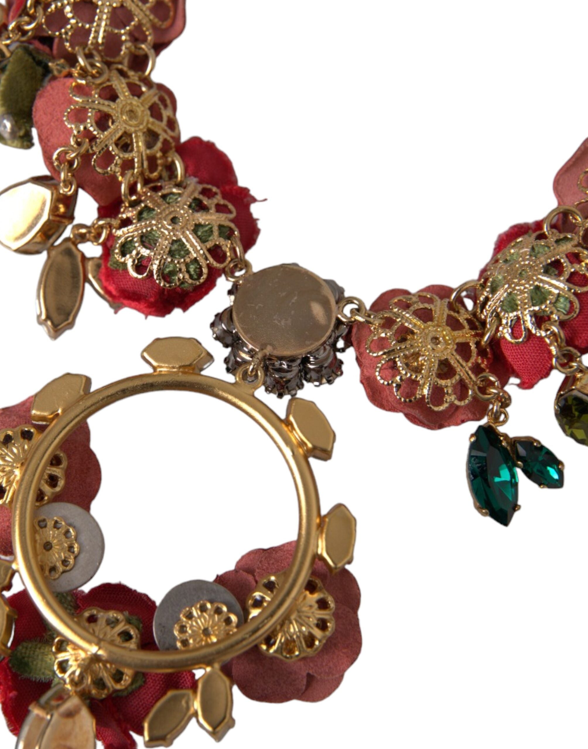 Dolce & Gabbana Gold-Messing-Gliederkette RosePetal Kristall-Anhänger Halskette-6