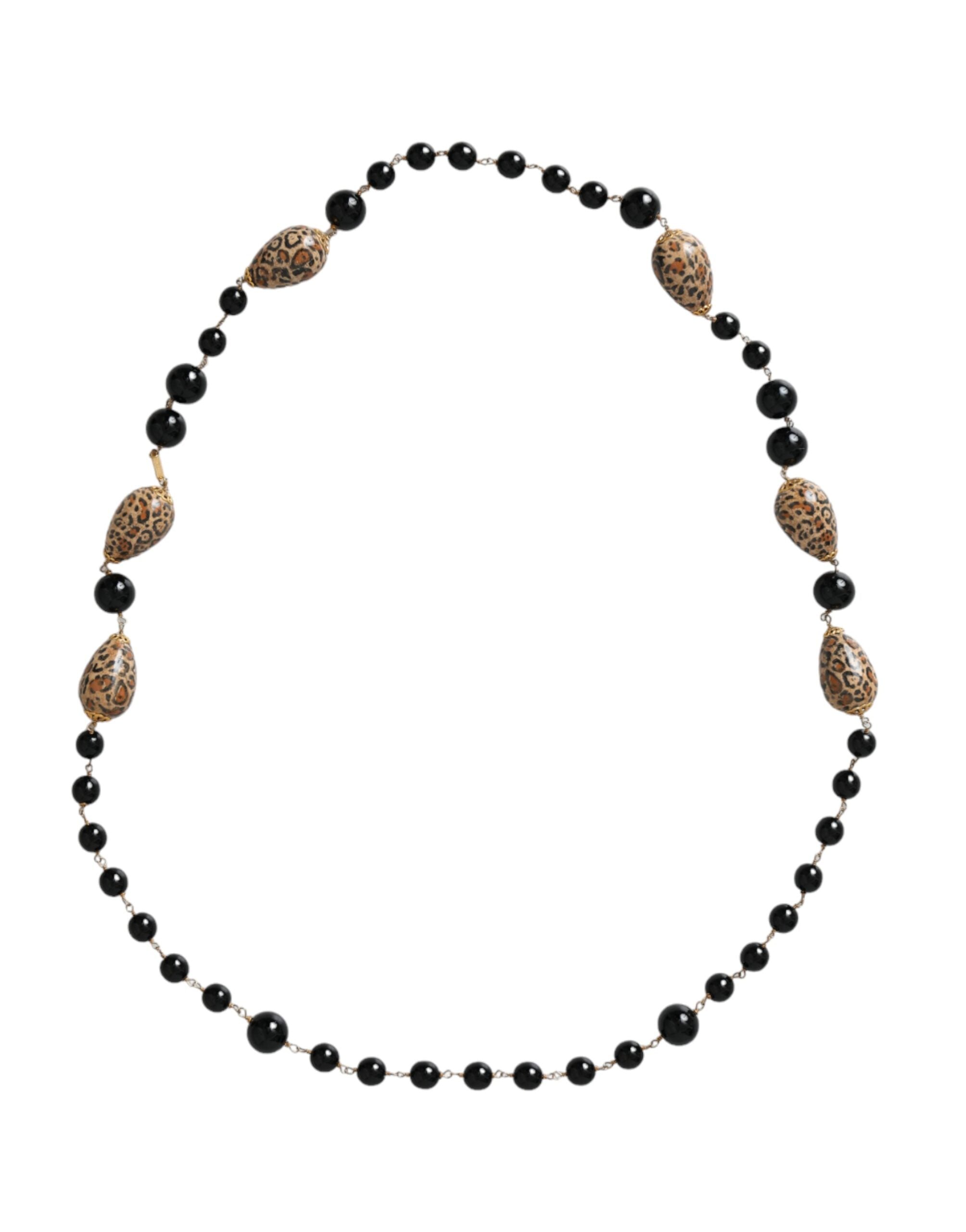 Dolce & Gabbana gold-tone brass black printed pearl long chain necklace-1
