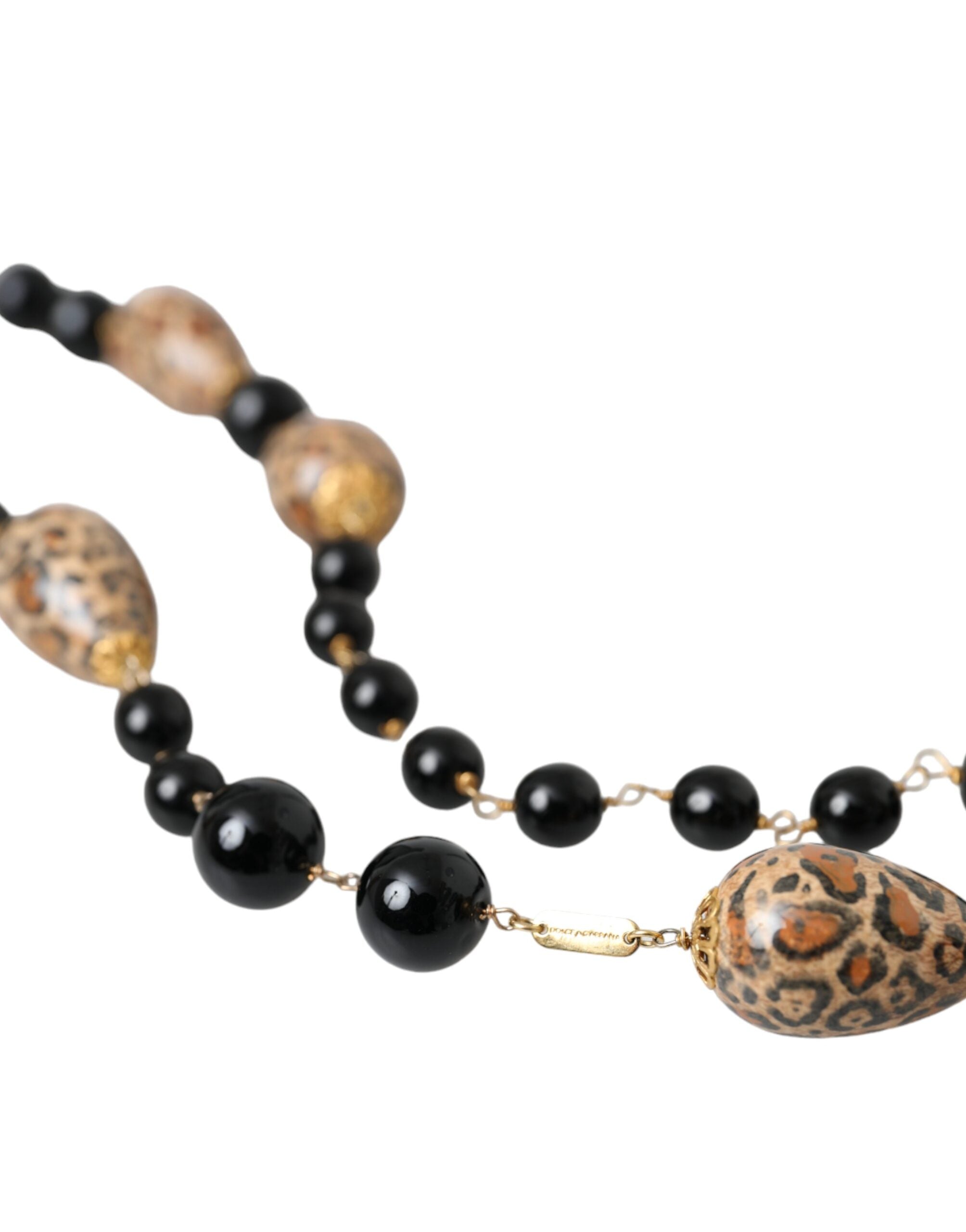 Dolce & Gabbana gold-tone brass black printed pearl long chain necklace-4