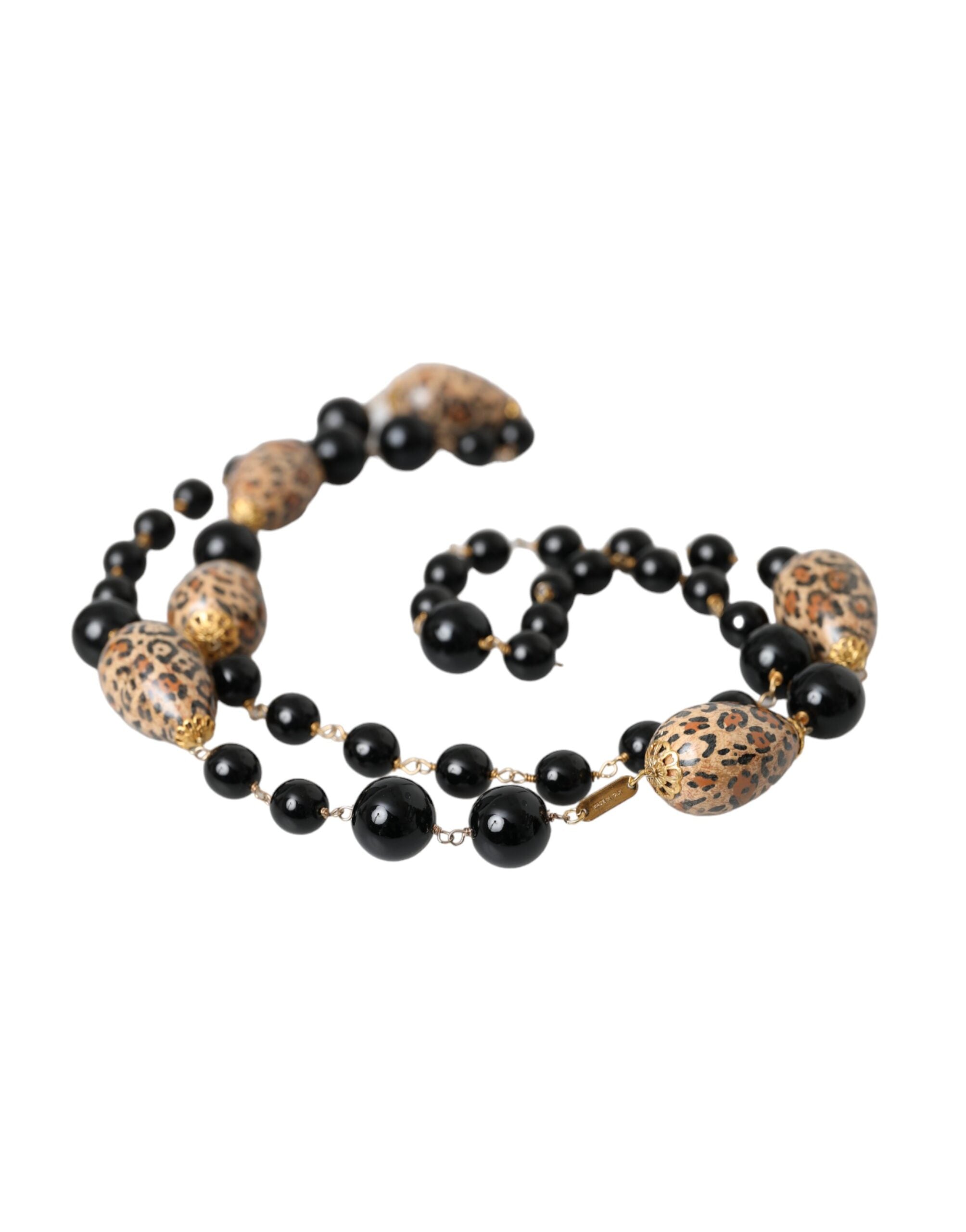 Dolce & Gabbana gold-tone brass black printed pearl long chain necklace-5