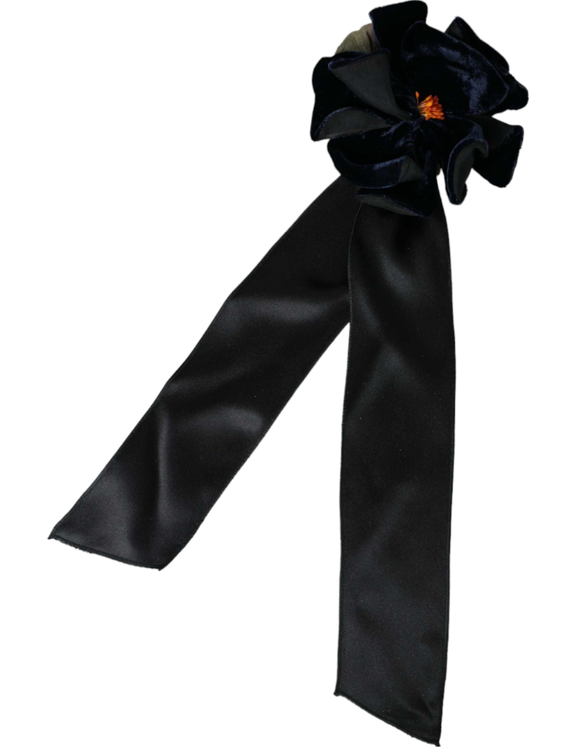 Dolce & Gabbana Black Silk Gold Brass Floral Hair Pin Brooch-2