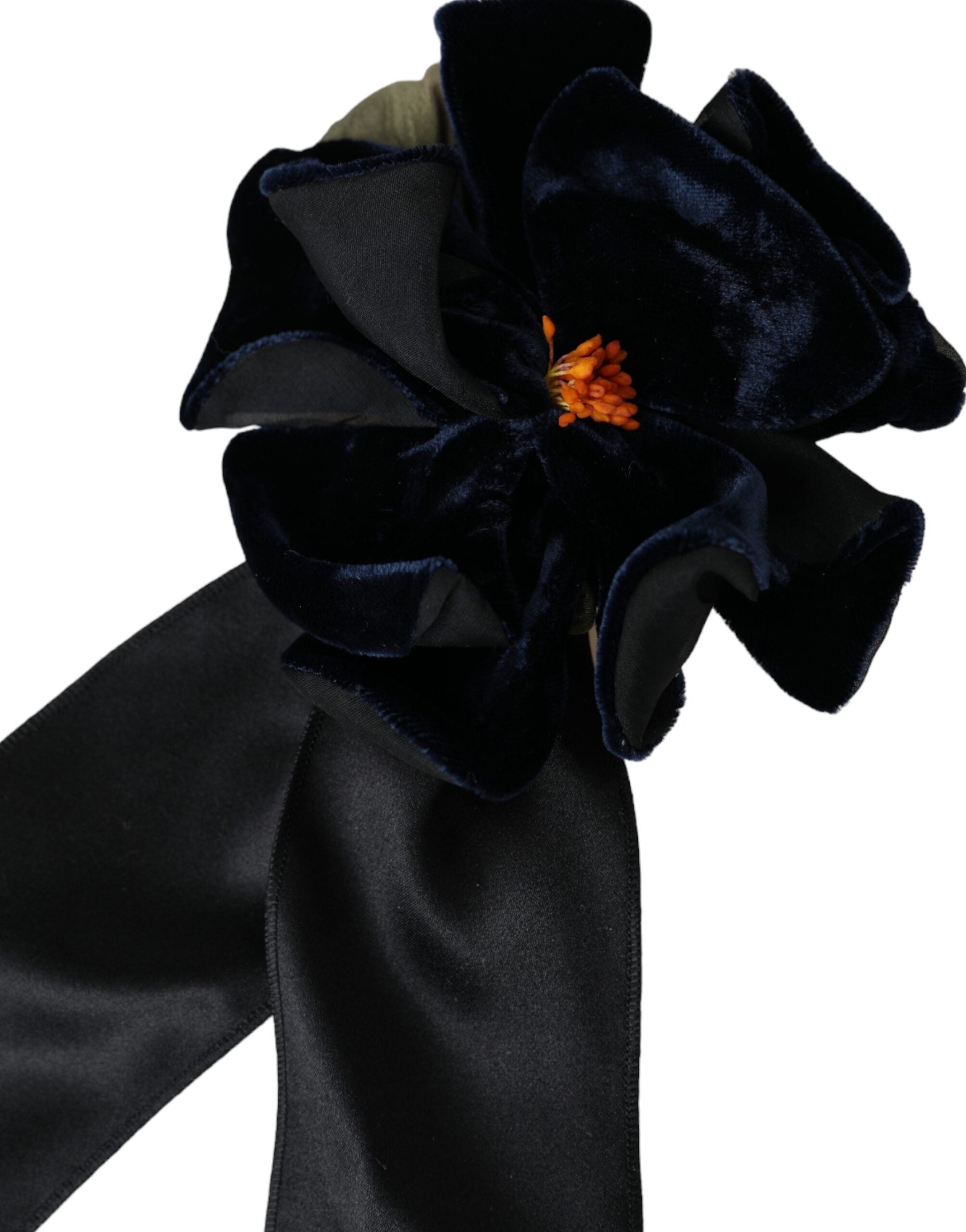 Dolce & Gabbana Black Silk Gold Brass Floral Hair Pin Brooch-3