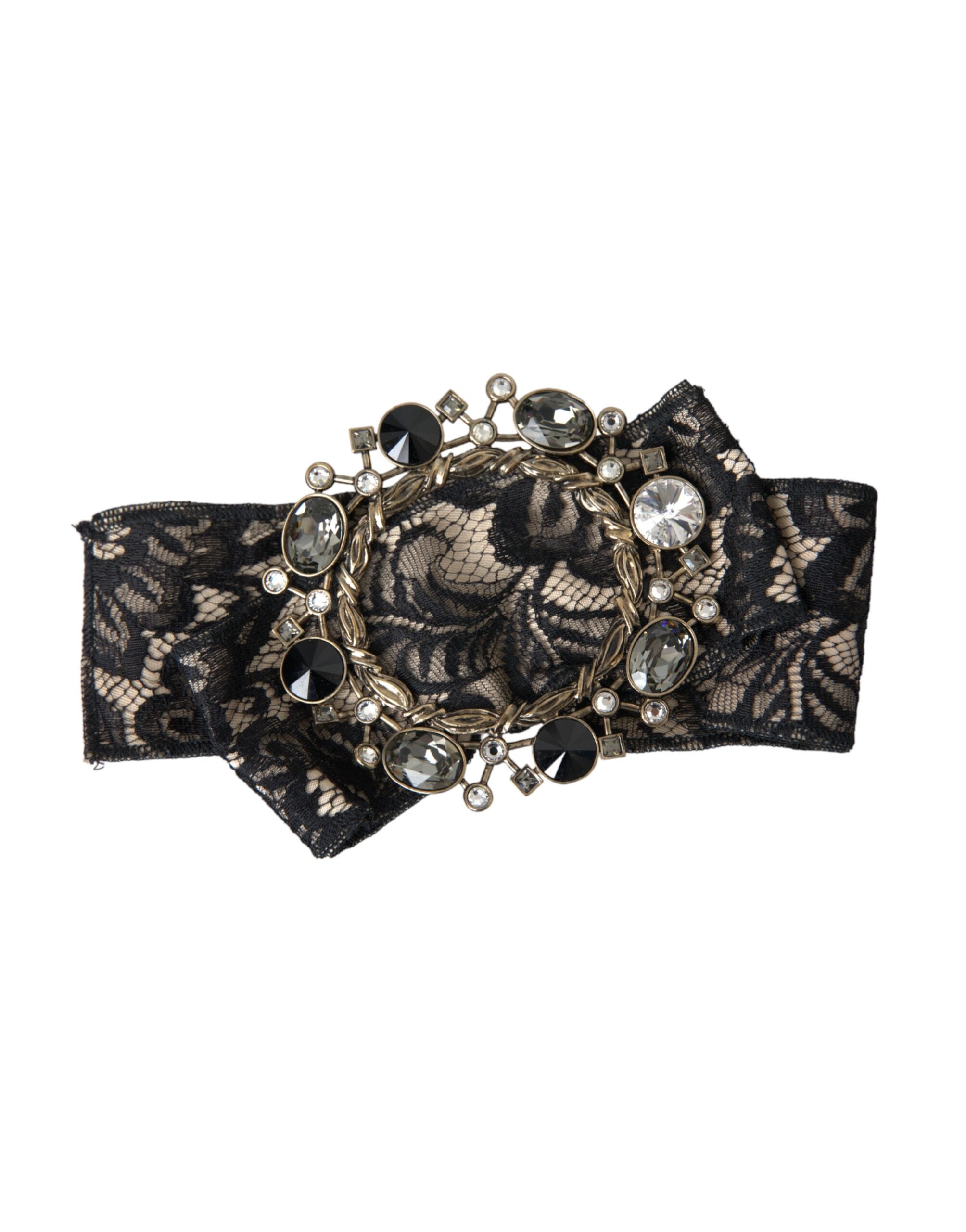 Dolce & Gabbana Black Lace Crystal Handmade Brooch Hairpin-1