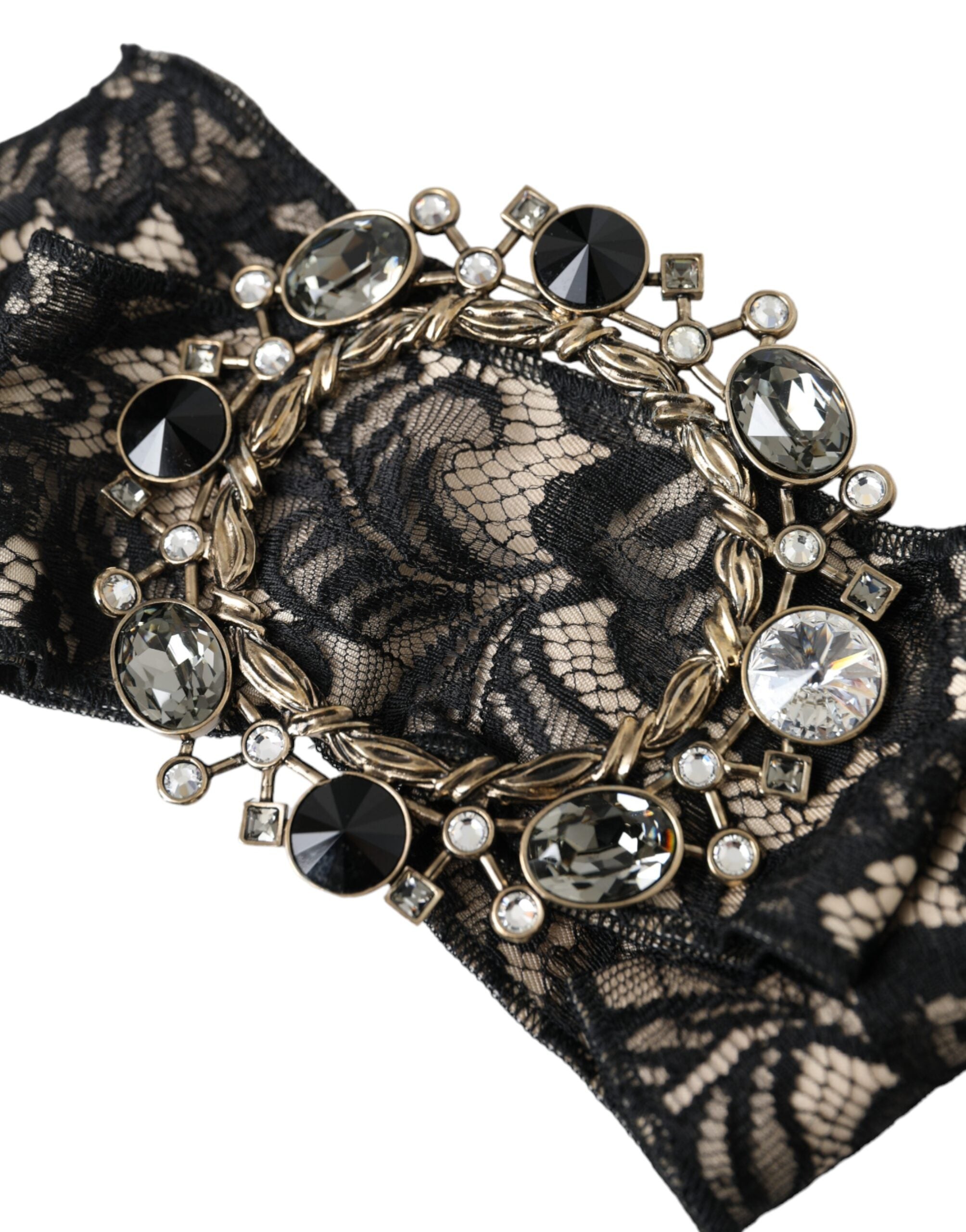 Dolce & Gabbana Black Lace Crystal Handmade Brooch Hairpin-2
