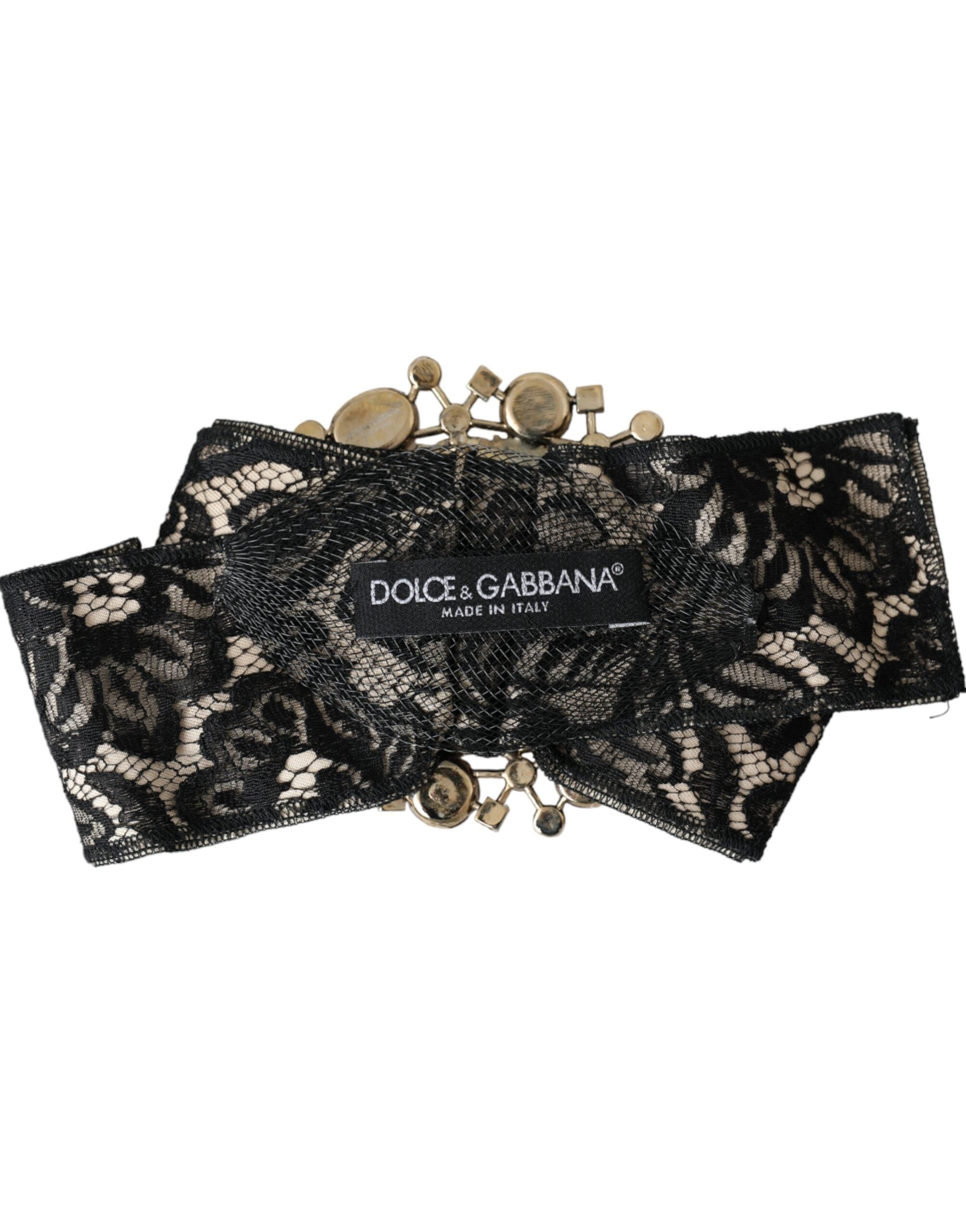 Dolce & Gabbana Black Lace Crystal Handmade Brooch Hairpin-3