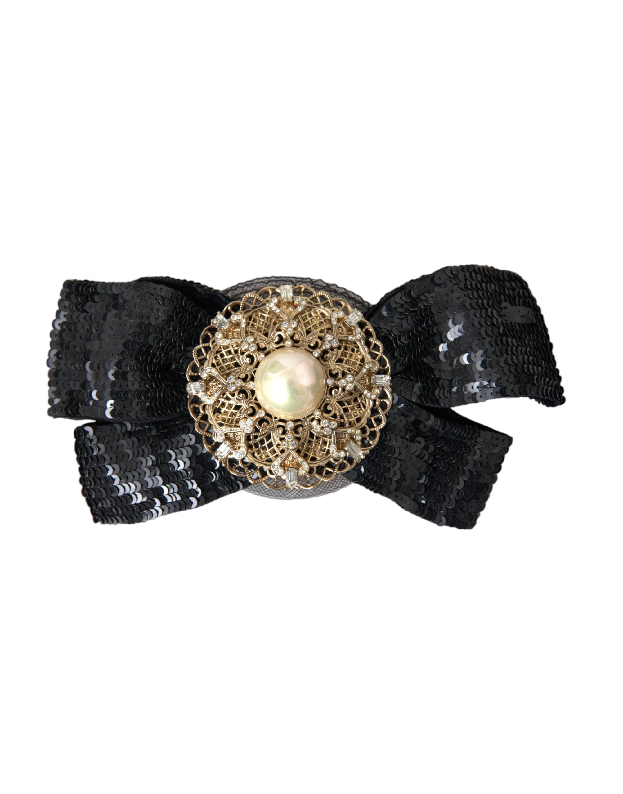 Dolce & Gabbana Black Sequin Pearl Handmade Brooch Hairpin-1