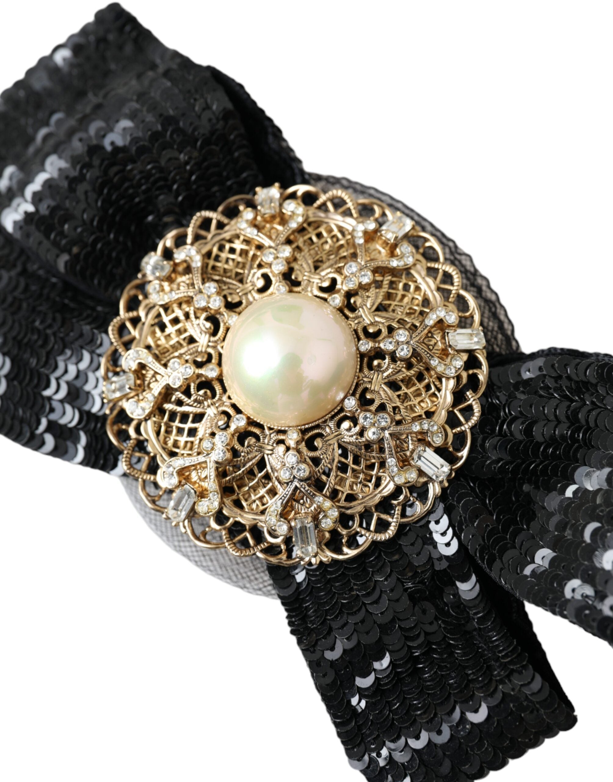 Dolce & Gabbana Black Sequin Pearl Handmade Brooch Hairpin-2