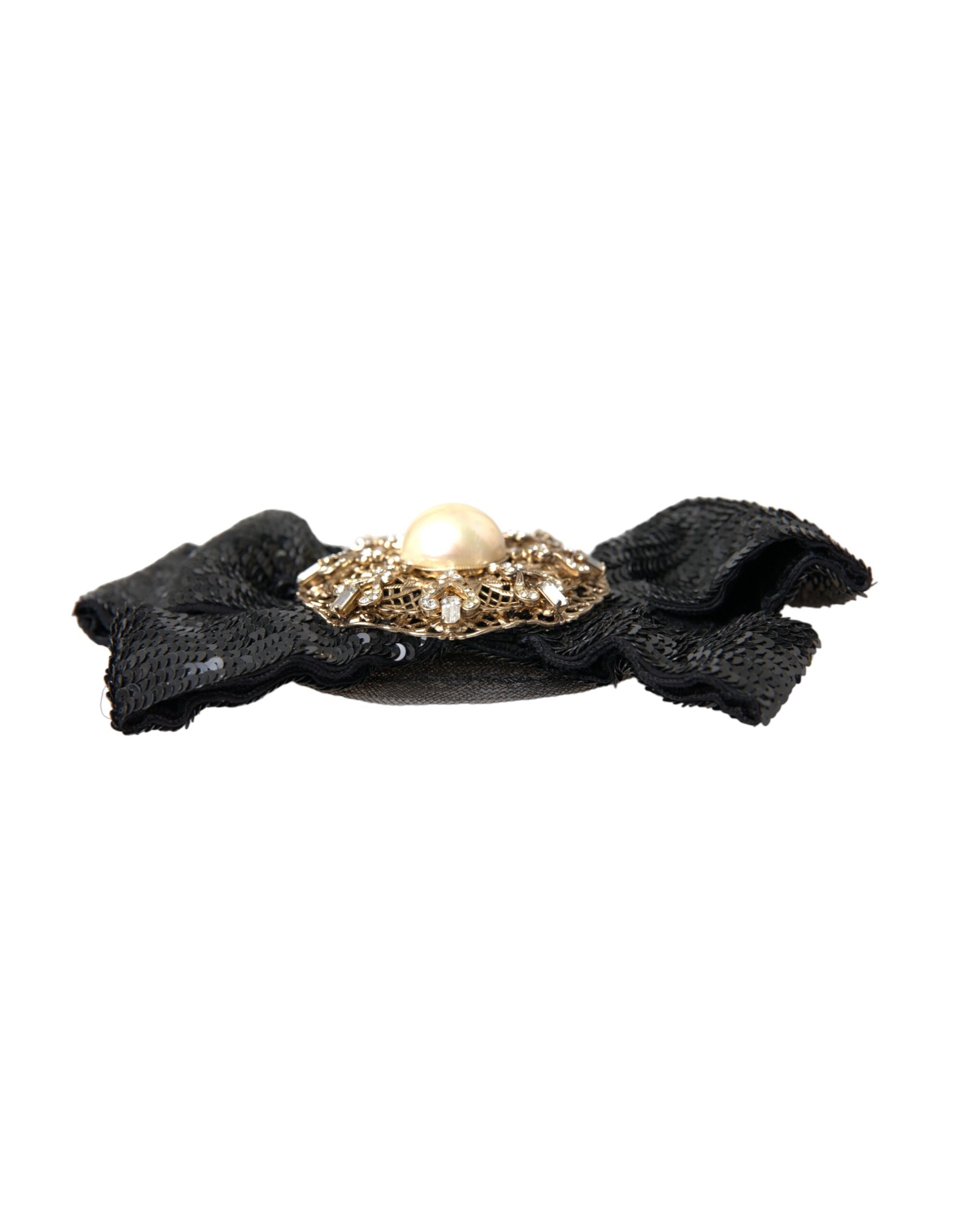 Dolce & Gabbana Black Sequin Pearl Handmade Brooch Hairpin-4