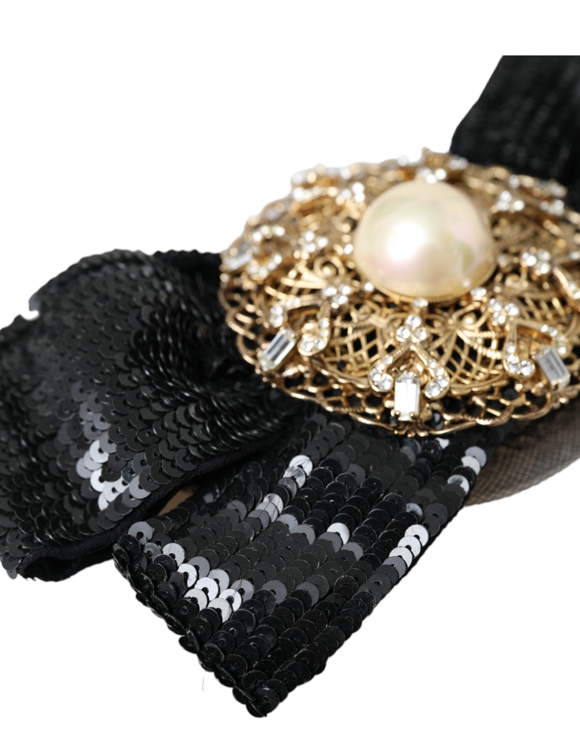Dolce & Gabbana Black Sequin Pearl Handmade Brooch Hairpin-5