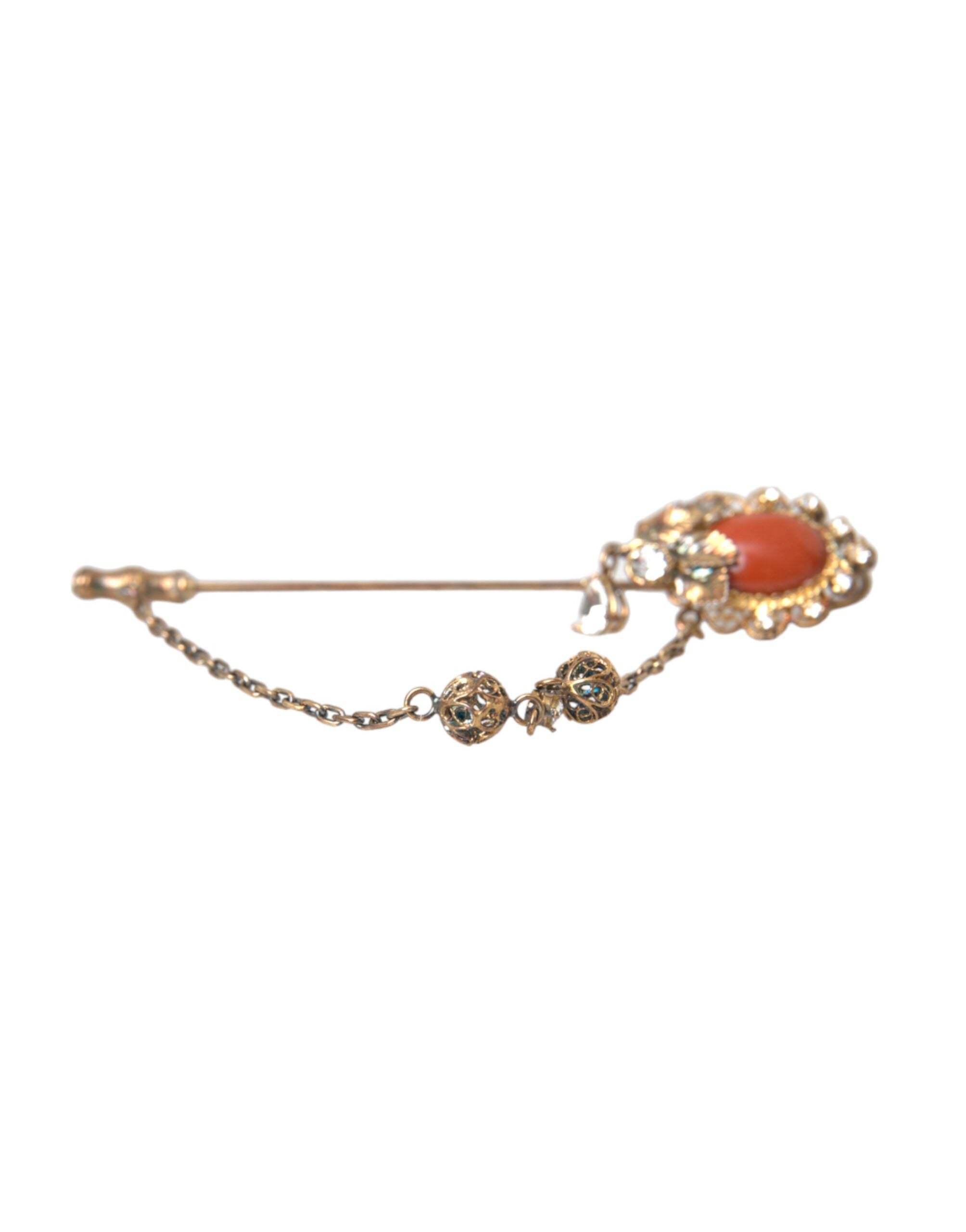 Collar de latón dorado con cristales de Dolce & Gabbana y broche de plata de ley 925-2