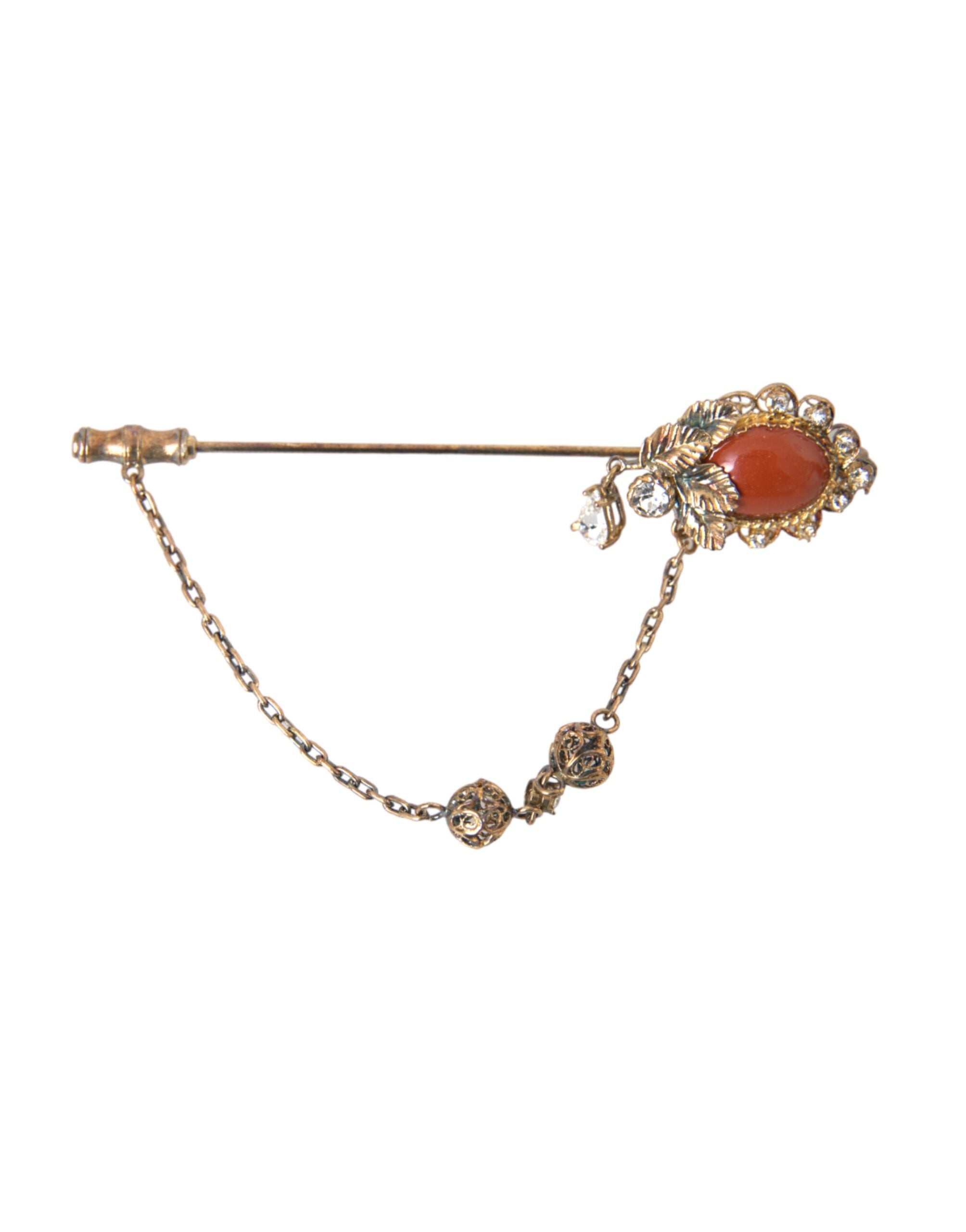 Collar de latón dorado con cristales de Dolce & Gabbana y broche de plata de ley 925-1
