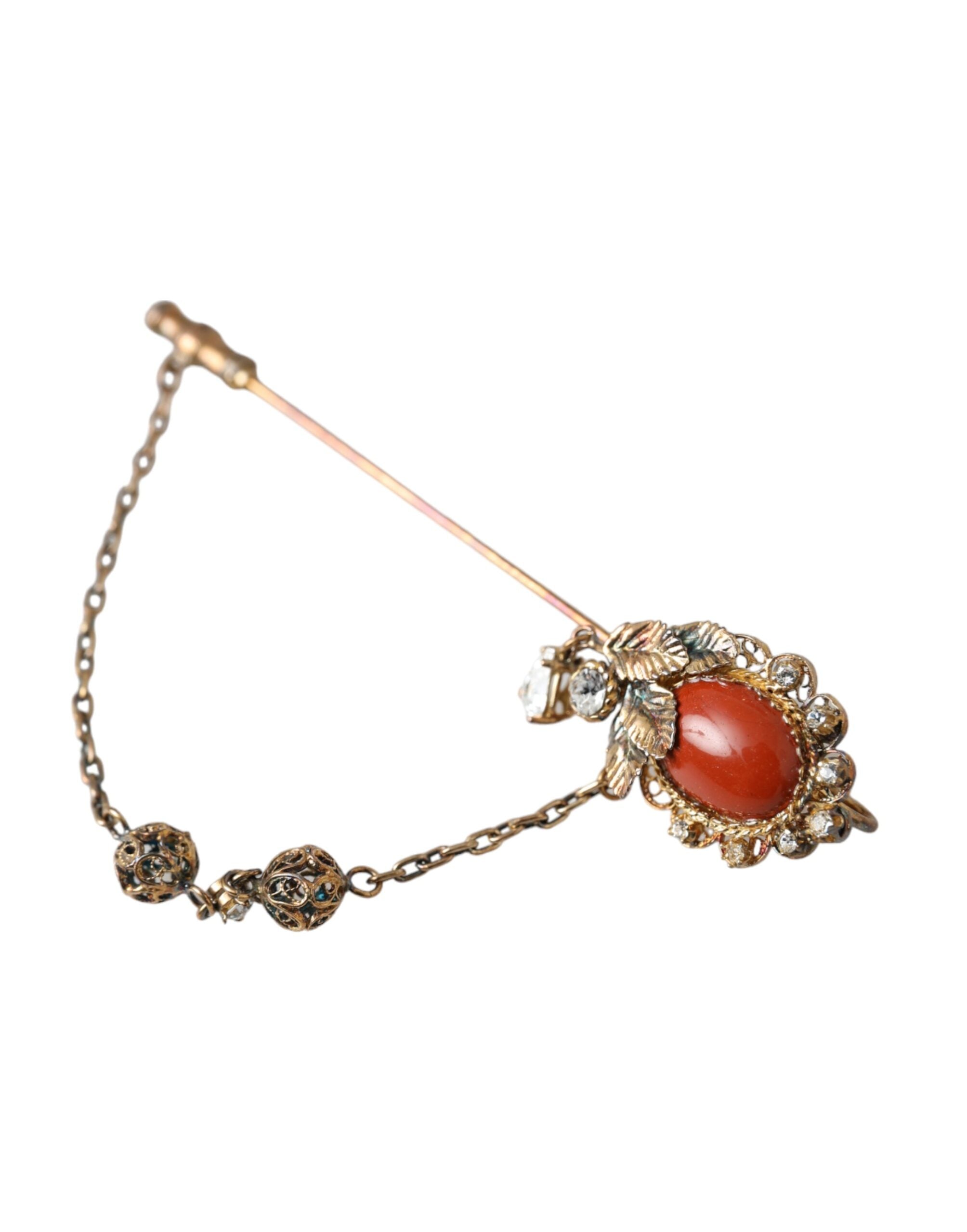 Collar de latón dorado con cristales de Dolce & Gabbana y broche de plata de ley 925-3
