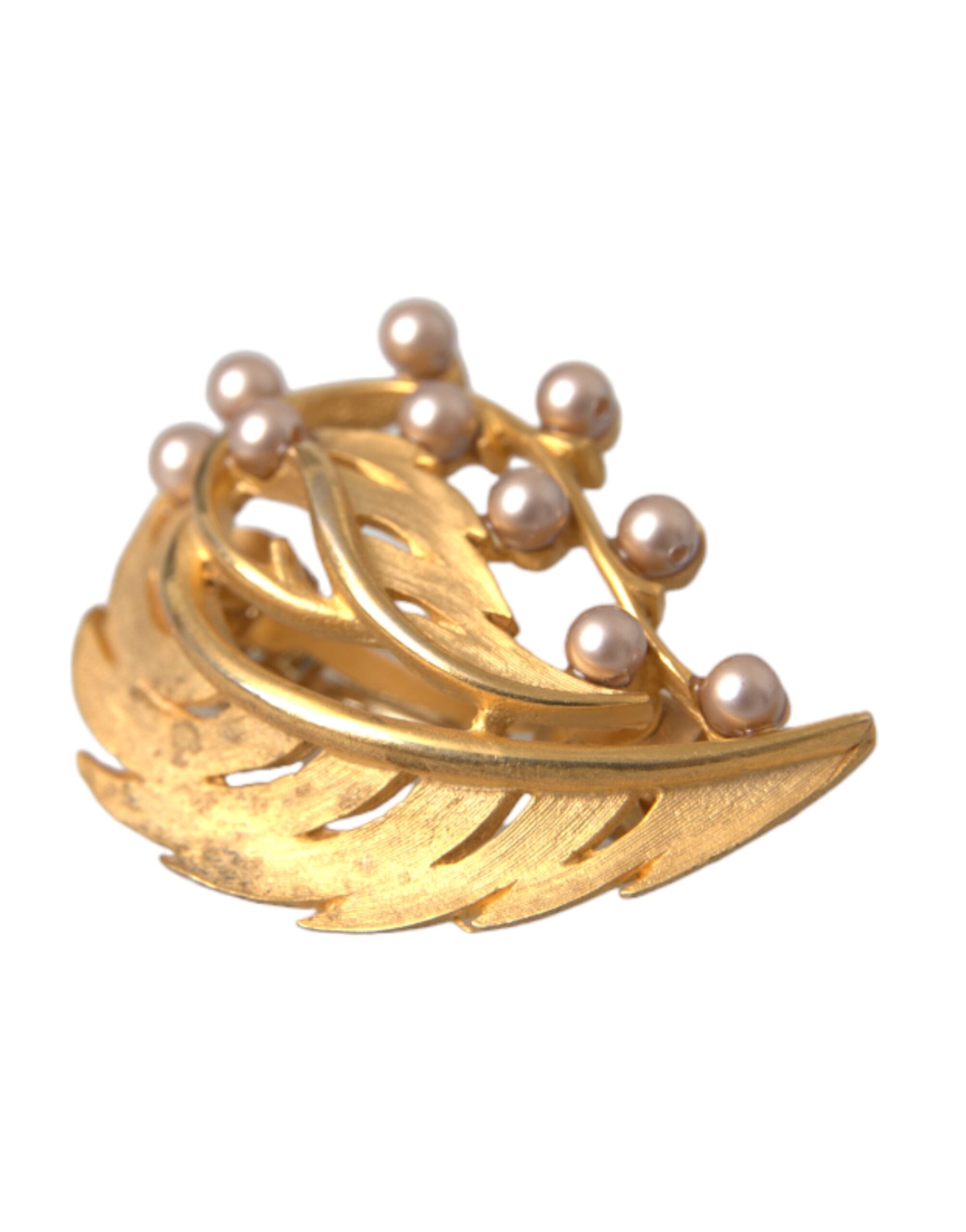 Dolce & Gabbana Gold Messing Blatt verschönert Schmuck Brosche Hair Pin-1