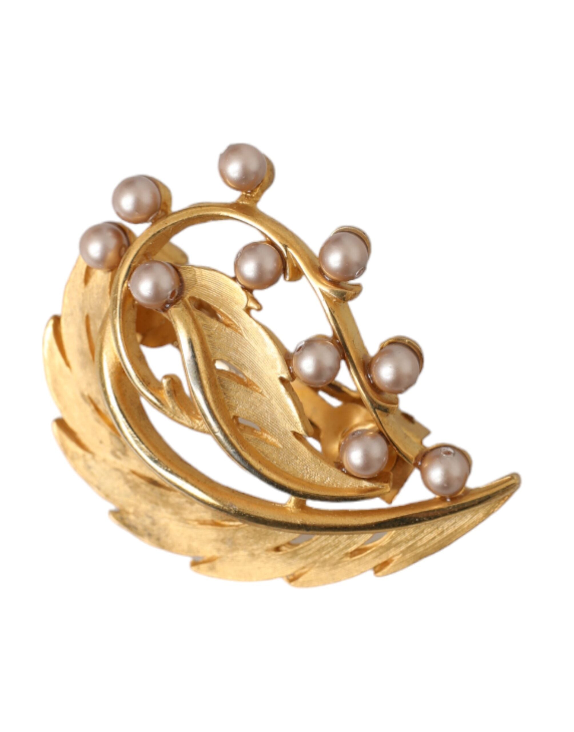 Dolce & Gabbana Gold Messing Blatt verschönert Schmuck Brosche Hair Pin-2
