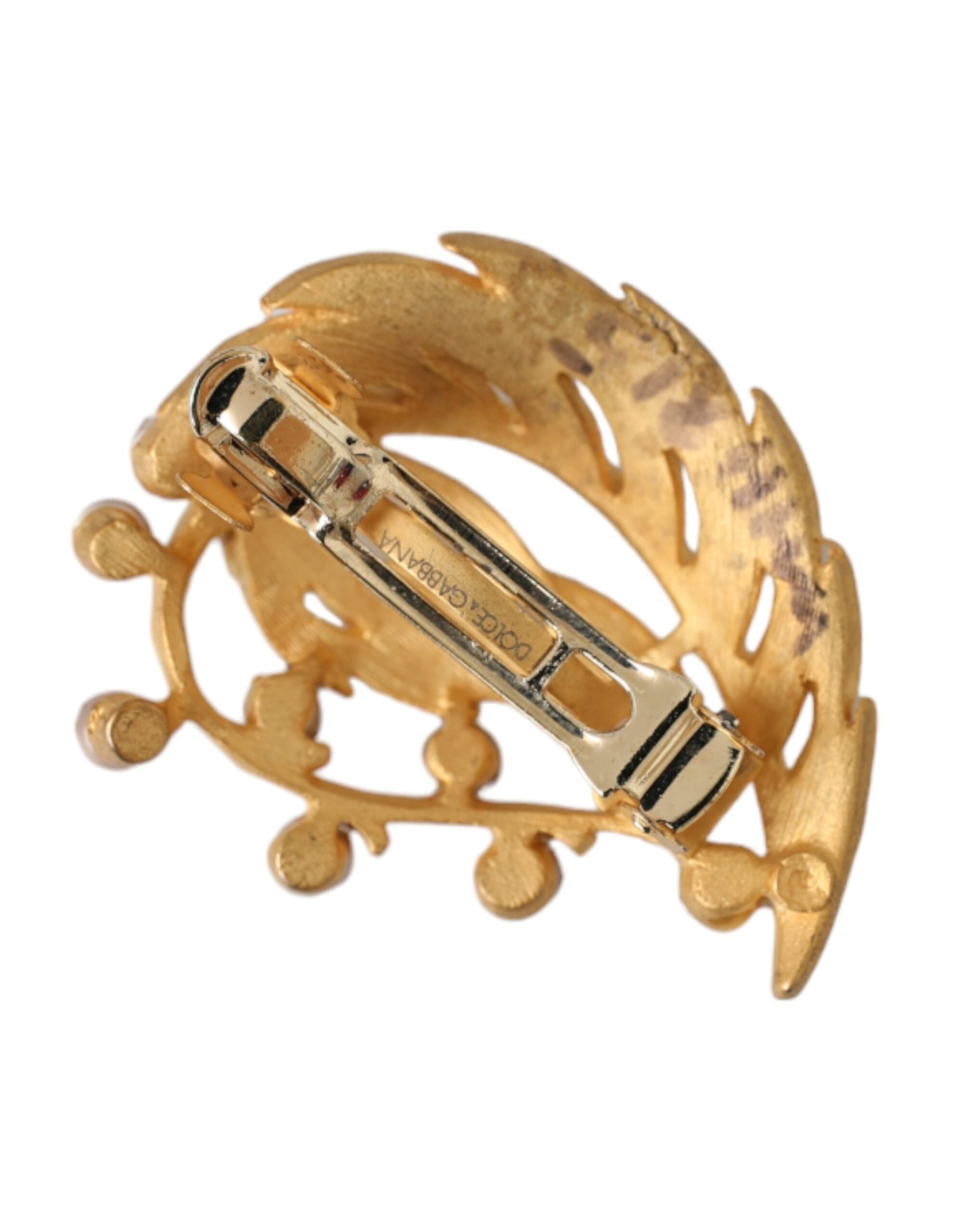 Dolce & Gabbana Gold Messing Blatt verschönert Schmuck Brosche Hair Pin-3