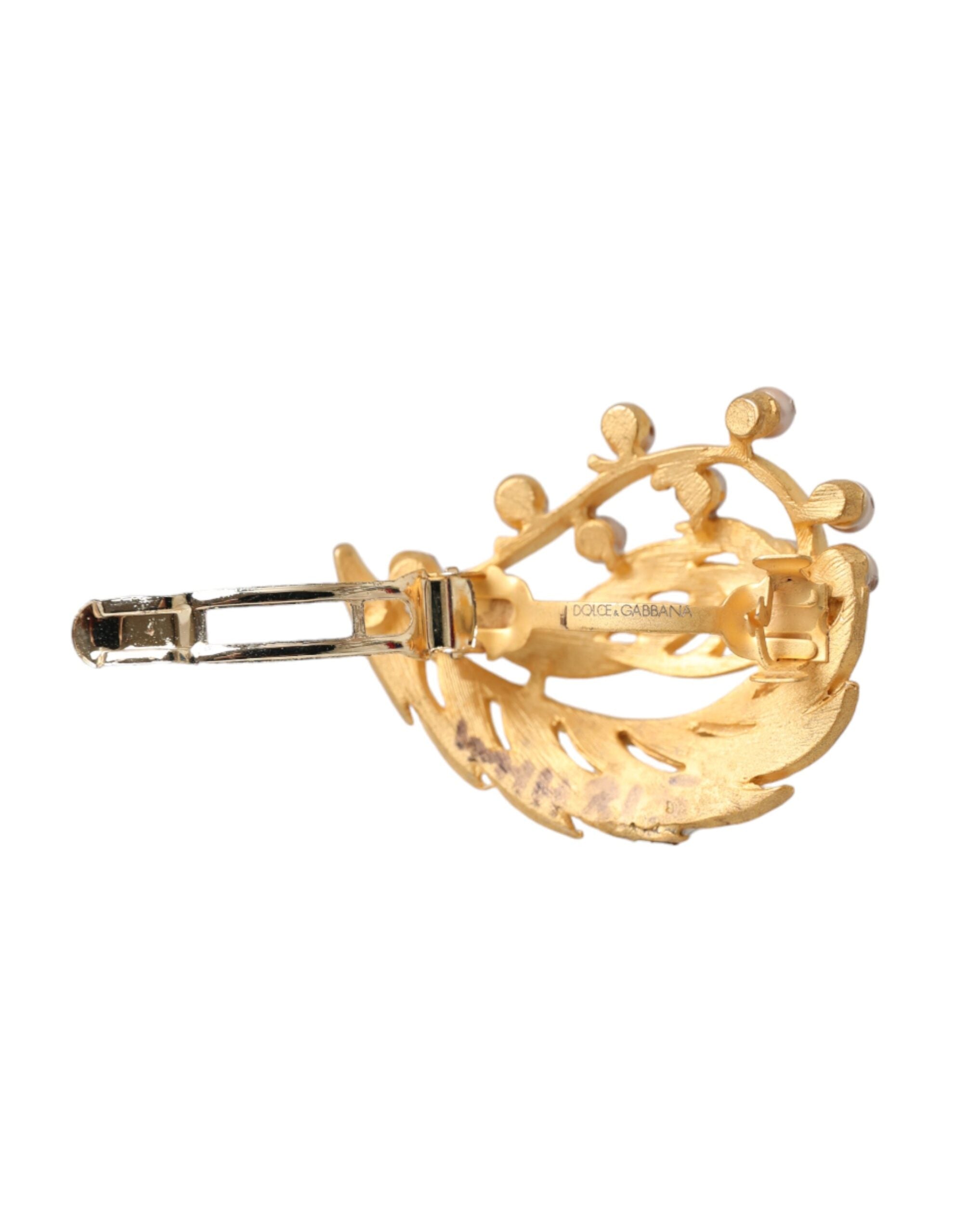 Dolce & Gabbana Gold Messing Blatt verschönert Schmuck Brosche Hair Pin-4