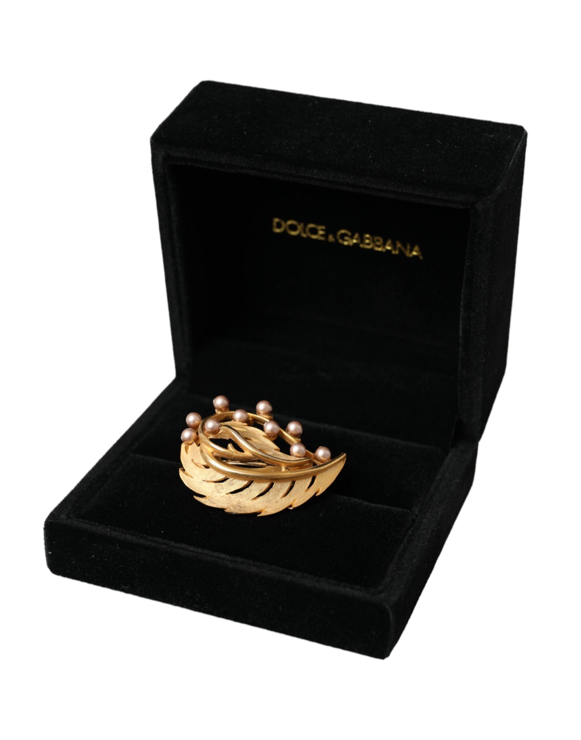 Dolce & Gabbana Gold Messing Blatt verschönert Schmuck Brosche Hair Pin-6
