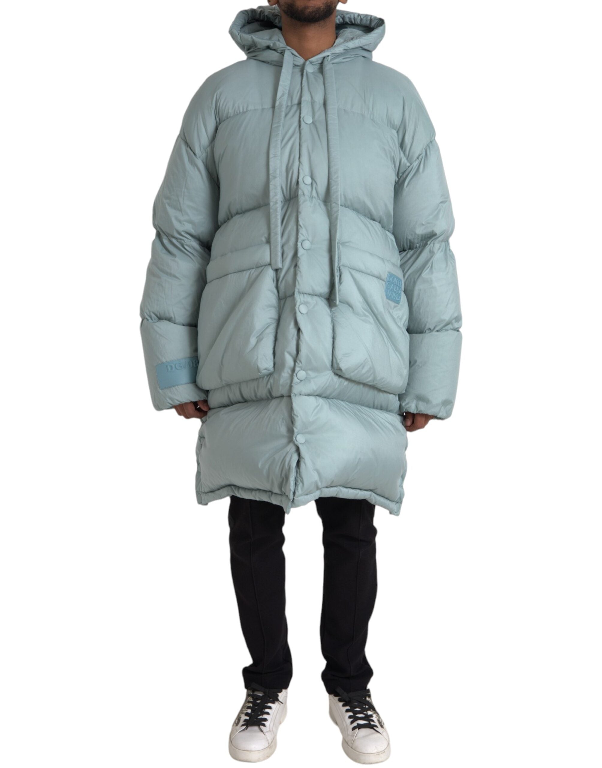 Dolce & Gabbana Light Blue Quilted Hooded Puffer Jacket Men's