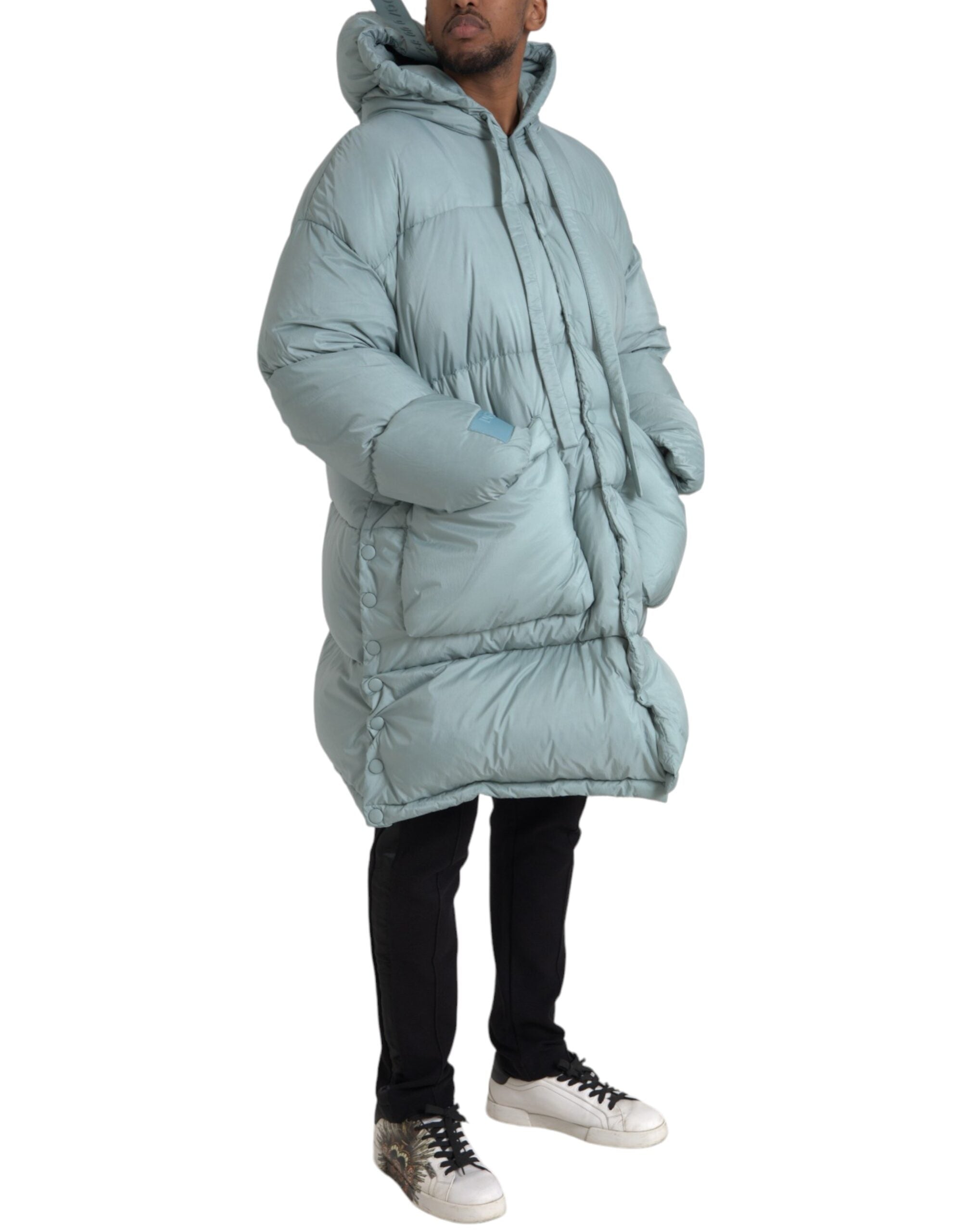 Dolce & Gabbana Light Blue Quilted Hooded Puffer Jacket Men's-2