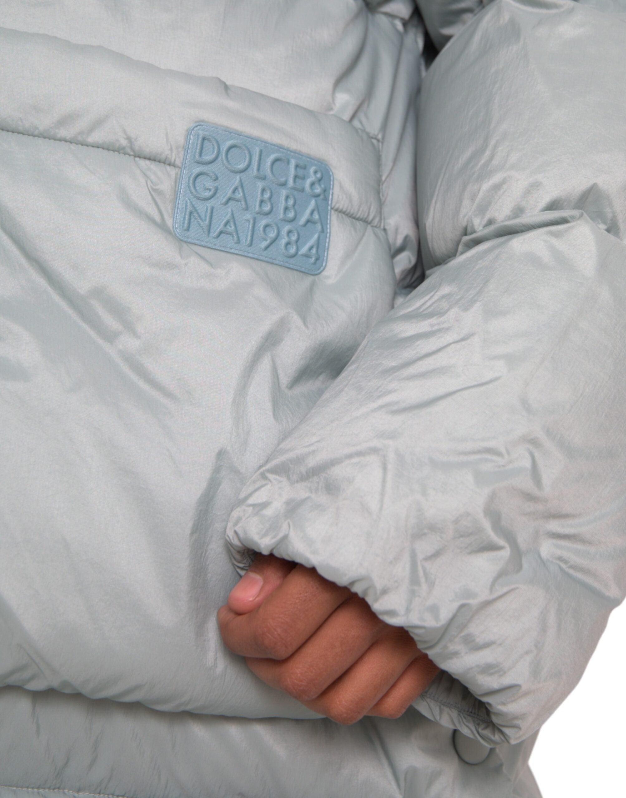 Dolce & Gabbana Light Blue Quilted Hooded Puffer Jacket Men's-5