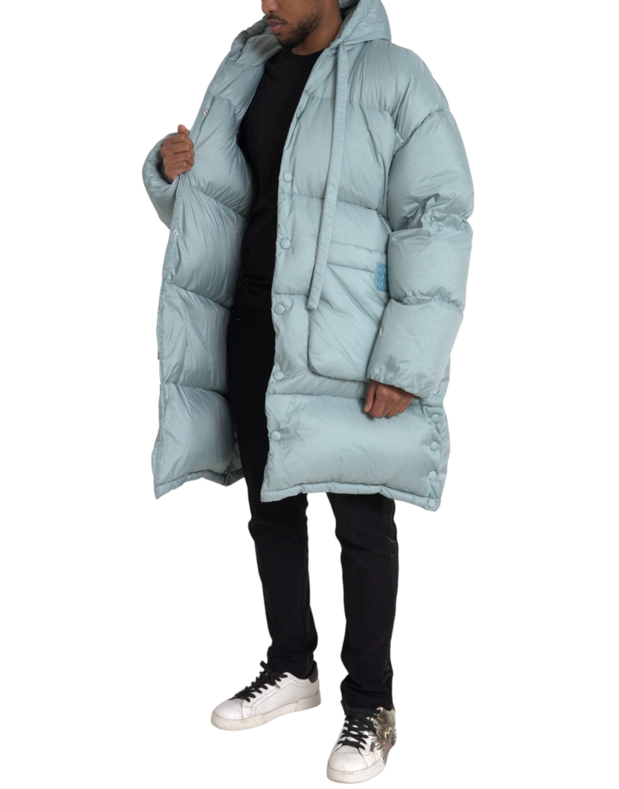 Dolce & Gabbana Light Blue Quilted Hooded Puffer Jacket Men's-7