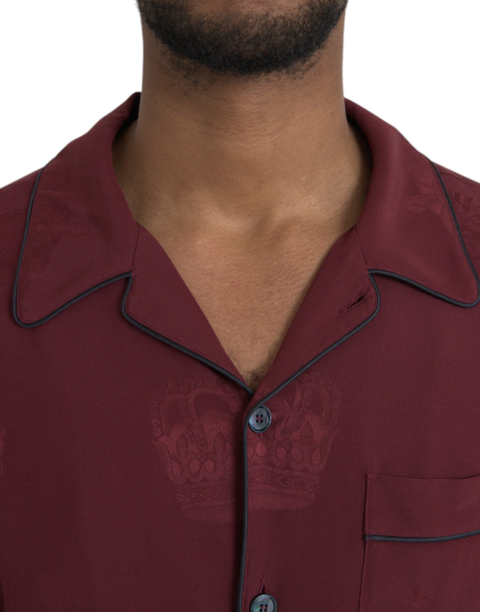Dolce & Gabbana Kastanienbraunes Jacquard-Hemd mit langen Ärmeln aus Seide mit Kronenmuster-4