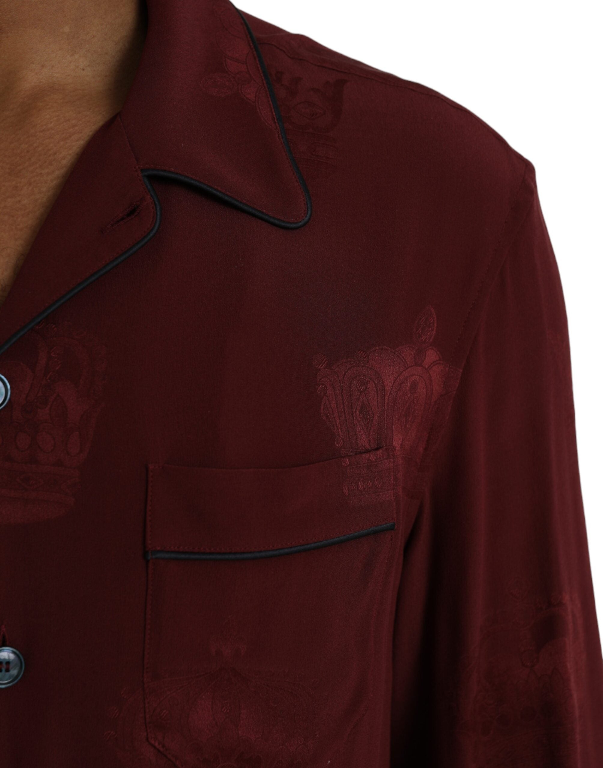 Dolce & Gabbana Kastanienbraunes Jacquard-Hemd mit langen Ärmeln aus Seide mit Kronenmuster-5