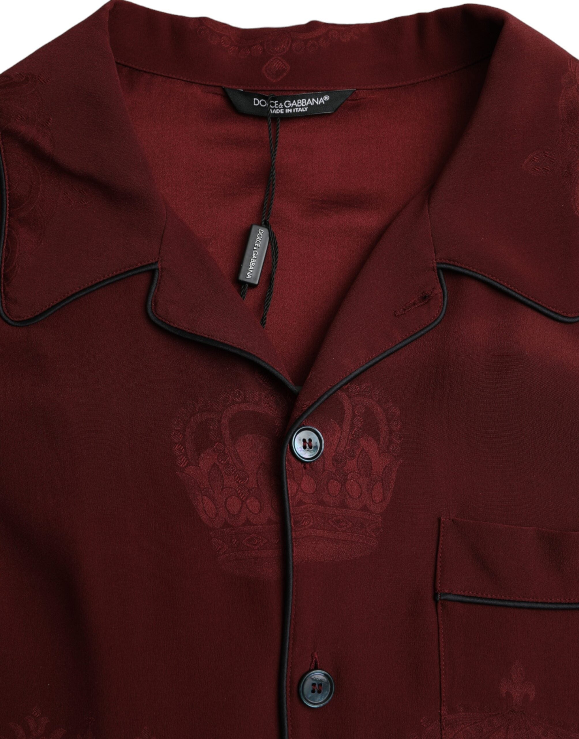 Dolce & Gabbana Kastanienbraunes Jacquard-Hemd mit langen Ärmeln aus Seide mit Kronenmuster-6