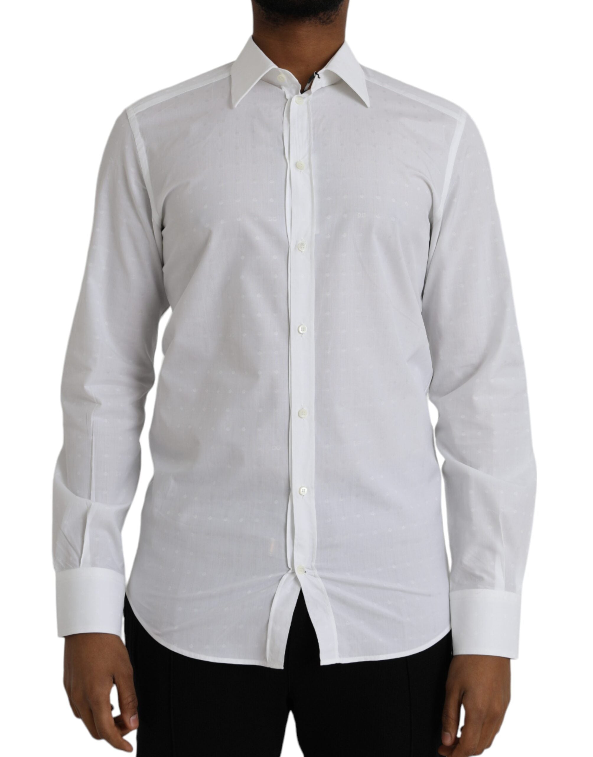 Dolce & Gabbana White Logo Cotton Men's Dress GOLD Shirt-1