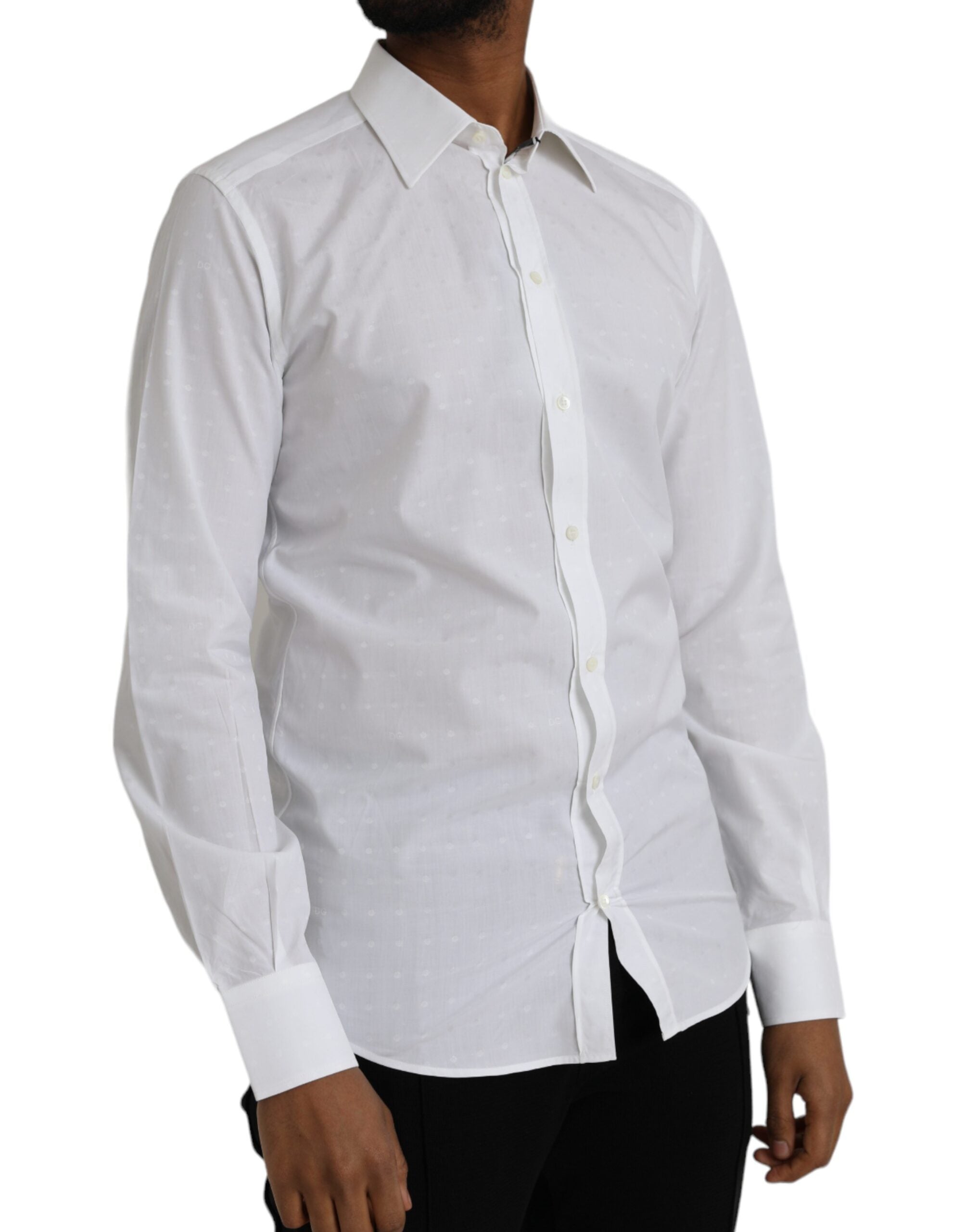 Dolce & Gabbana White Logo Cotton Men's Dress GOLD Shirt-2