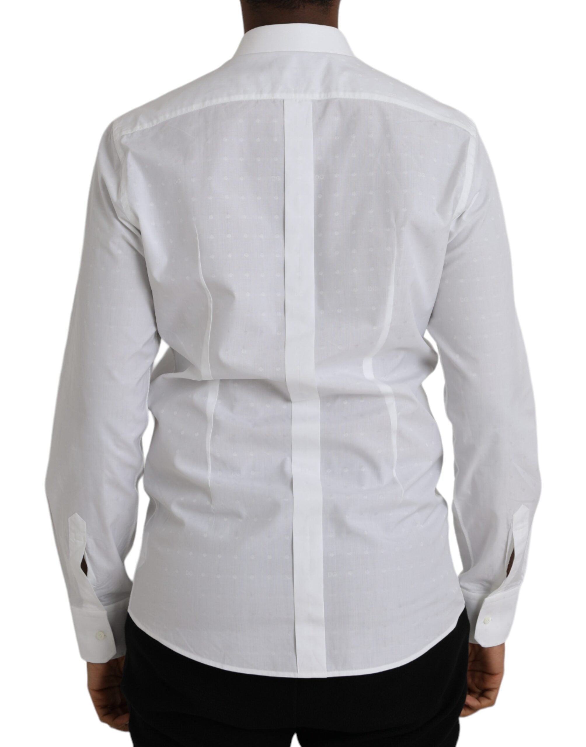 Dolce & Gabbana White Logo Cotton Men's Dress GOLD Shirt-3