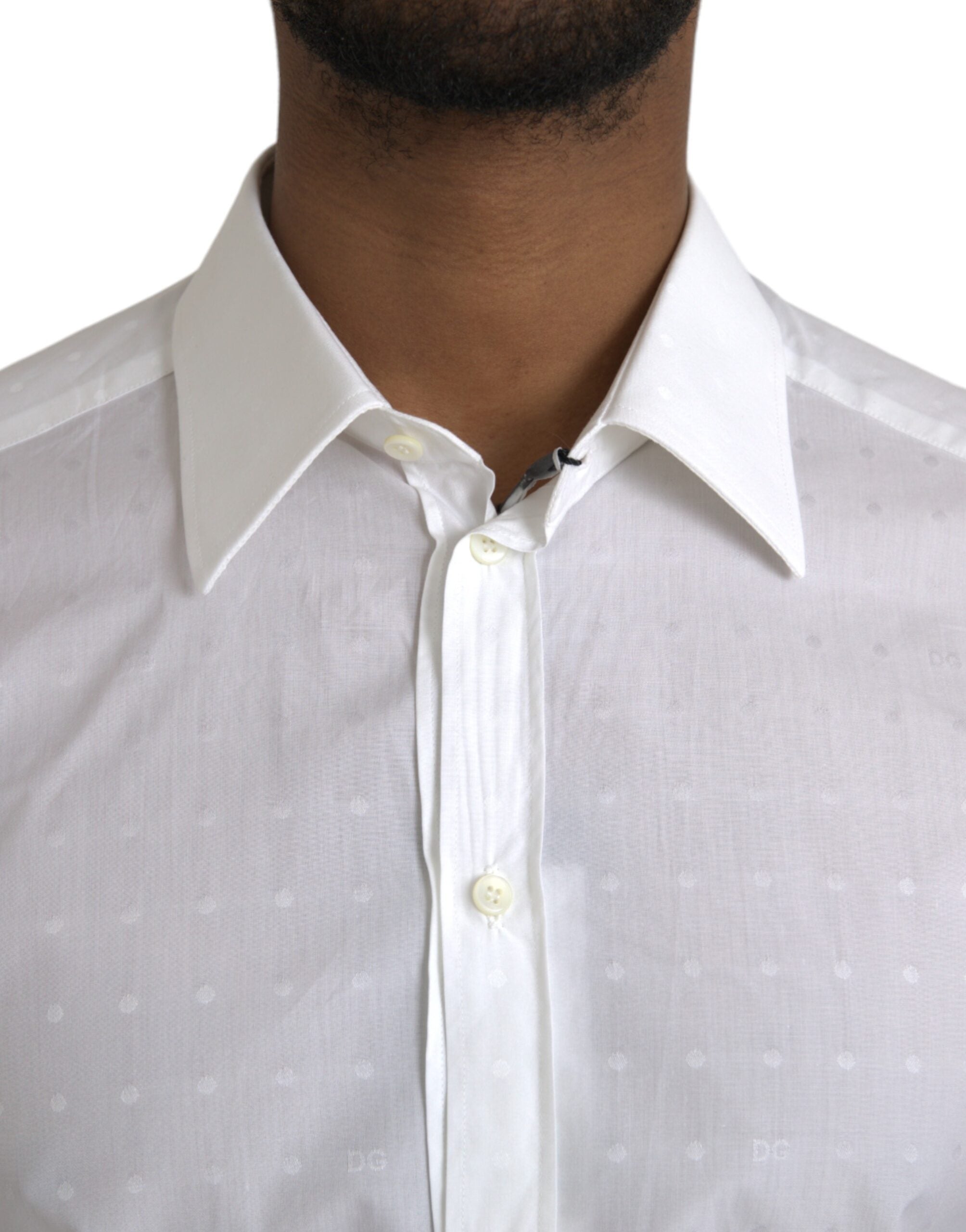 Dolce & Gabbana White Logo Cotton Men's Dress GOLD Shirt-4