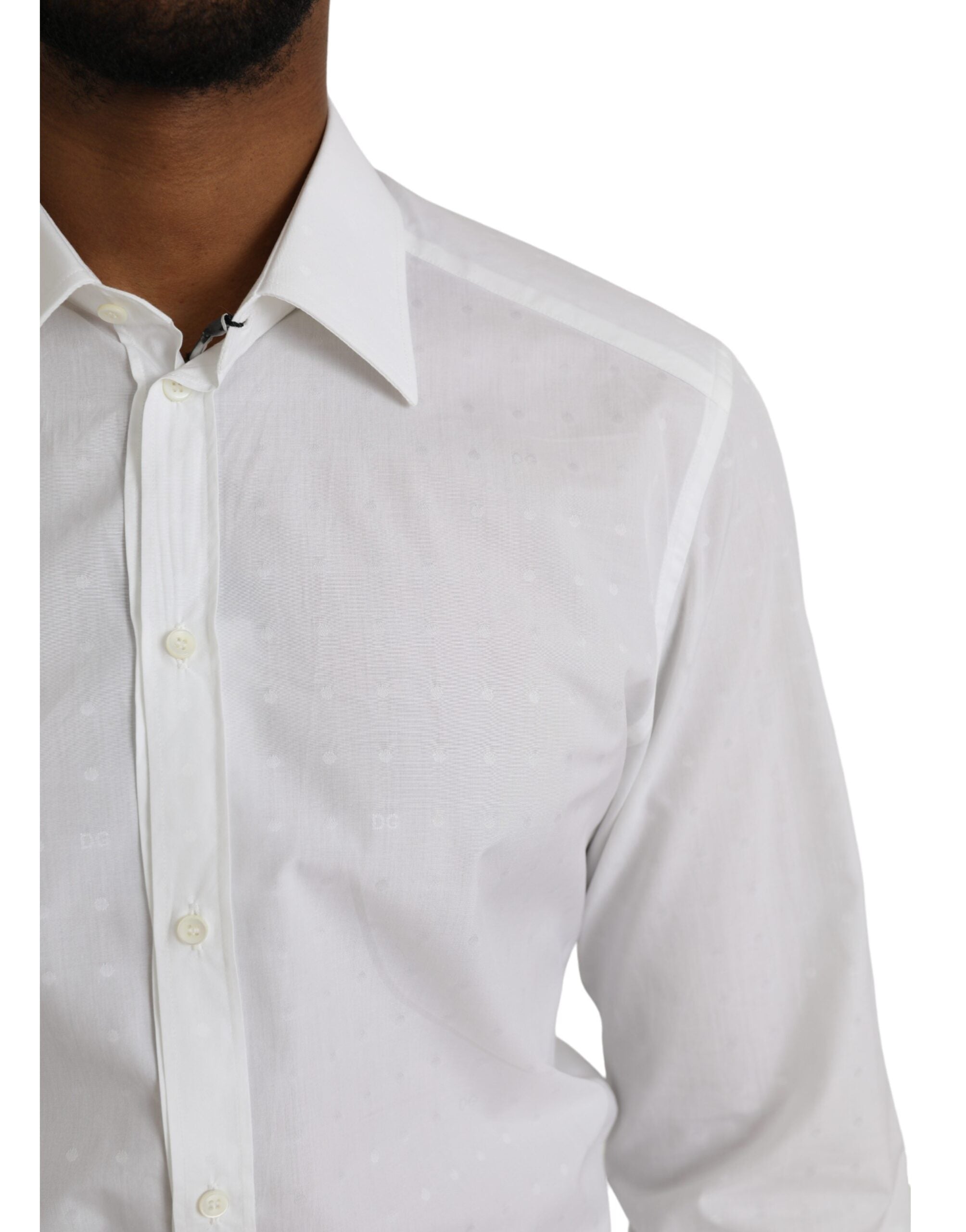 Dolce & Gabbana White Logo Cotton Men's Dress GOLD Shirt-5
