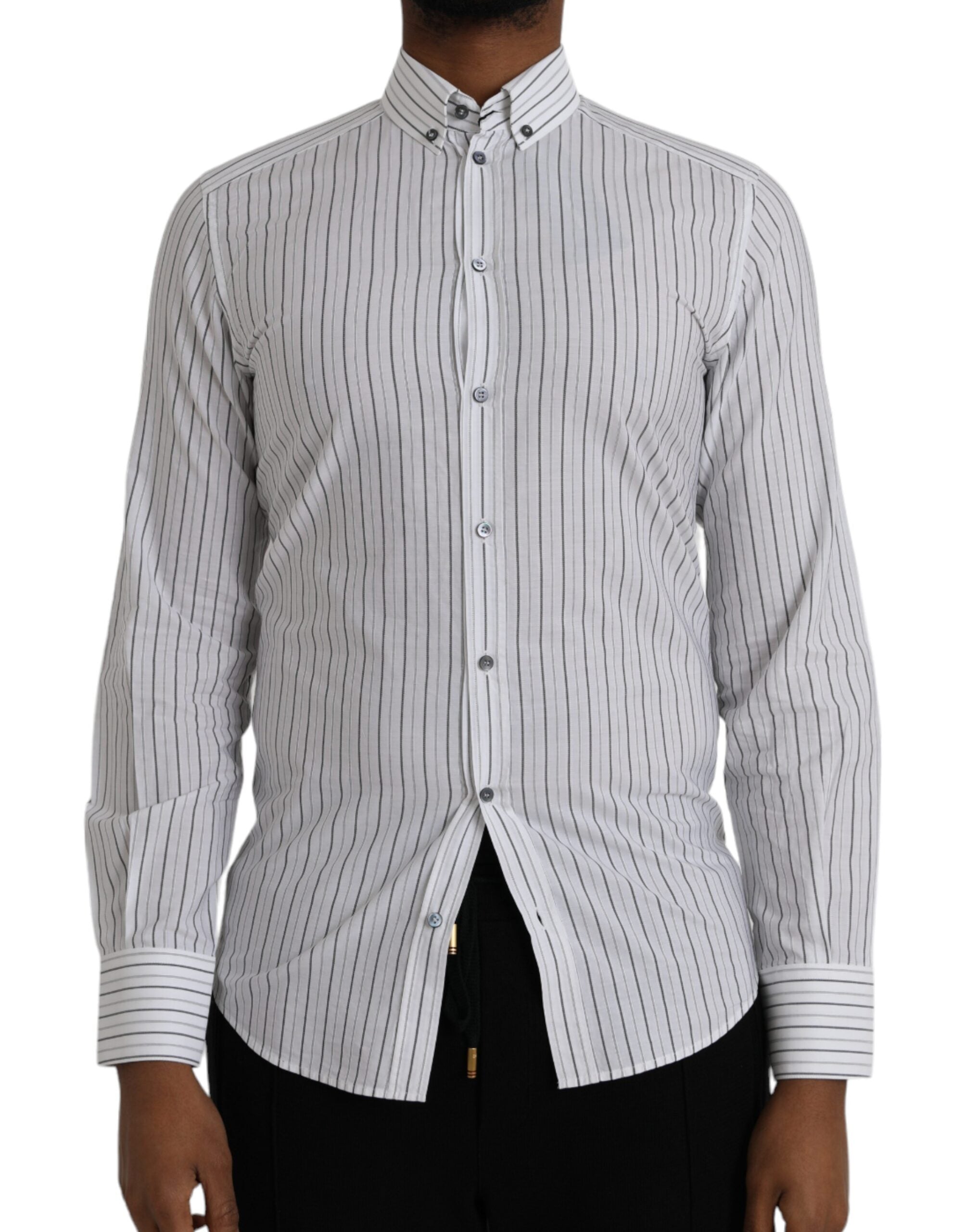 Dolce & Gabbana black and white striped formal dress, gold shirt-1