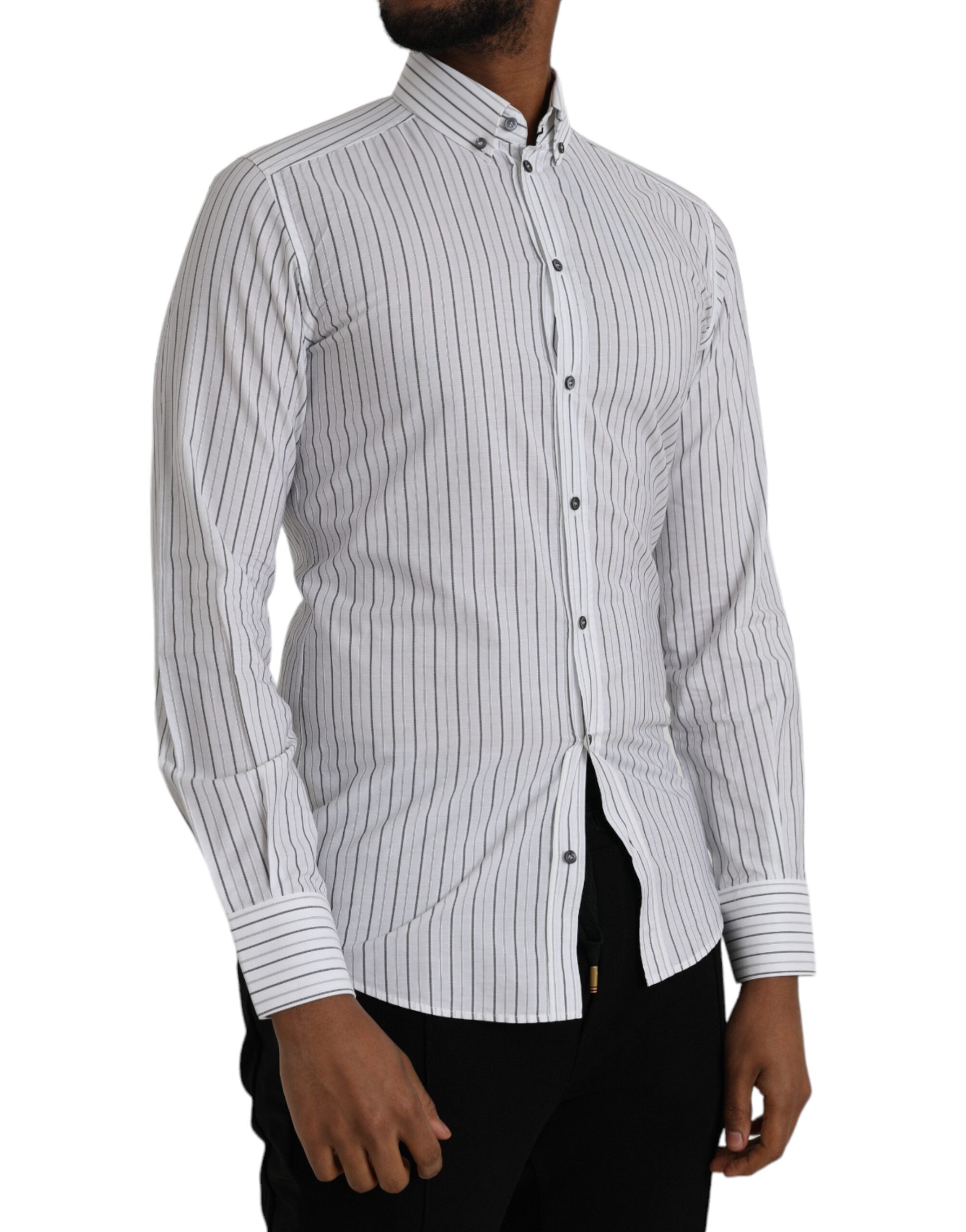 Dolce & Gabbana black and white striped formal dress, gold shirt-3