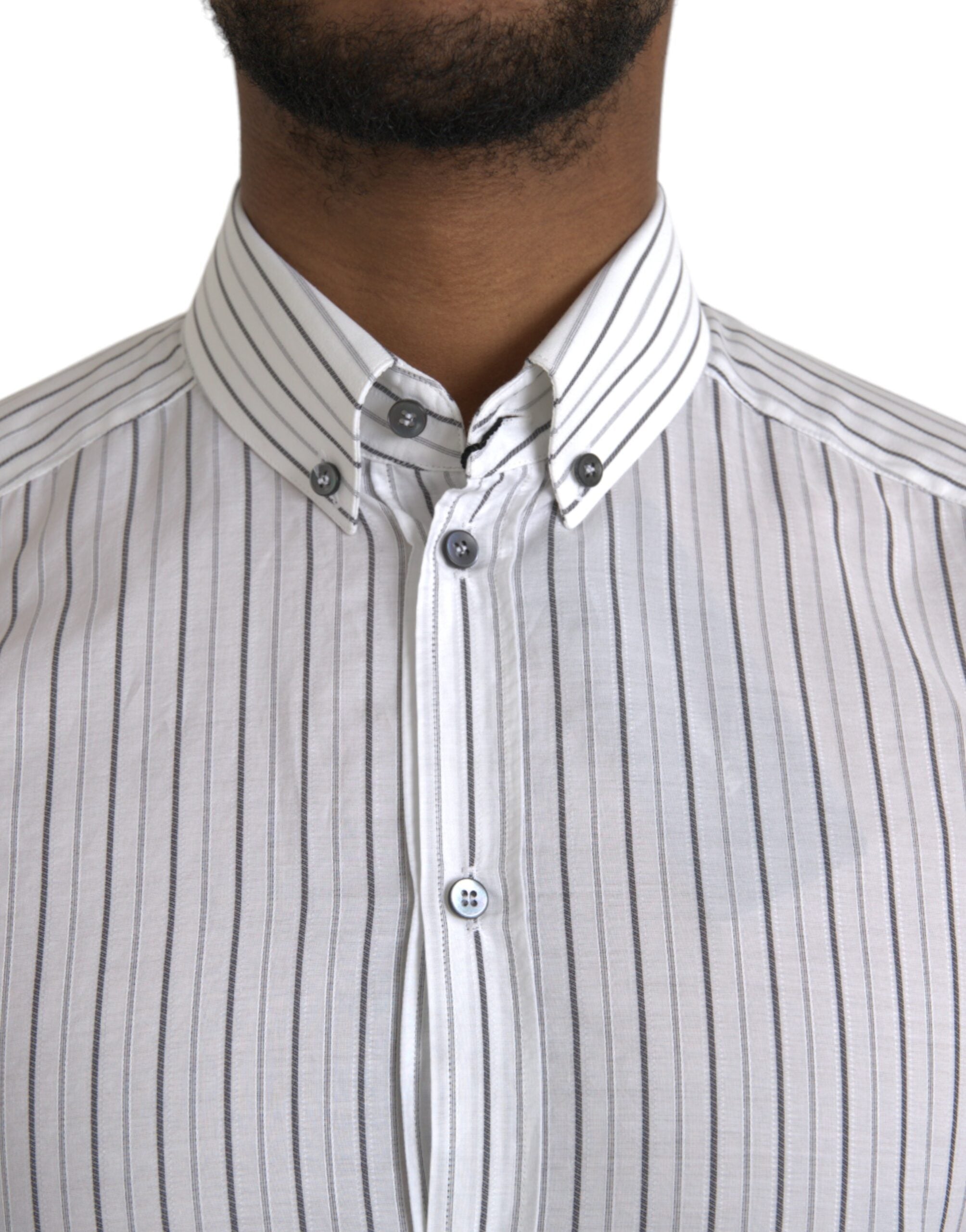 Dolce & Gabbana black and white striped formal dress, gold shirt-5