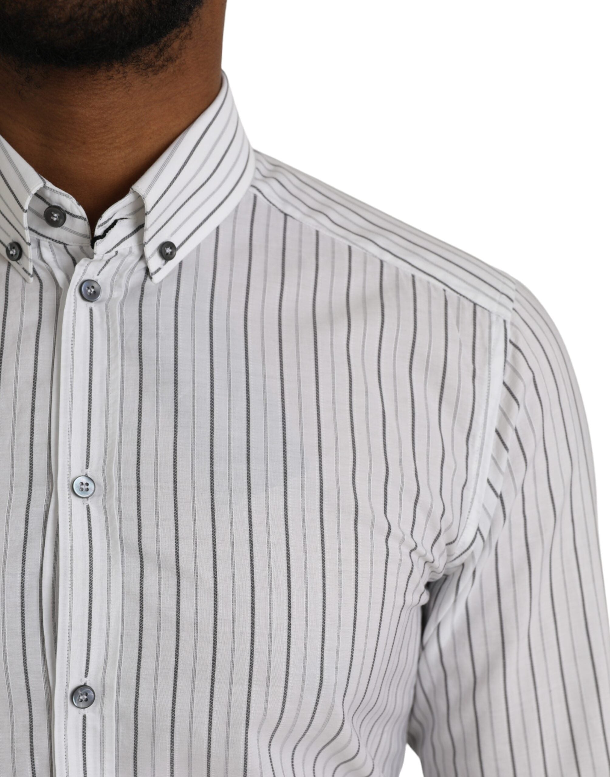 Dolce & Gabbana black and white striped formal dress, gold shirt-6