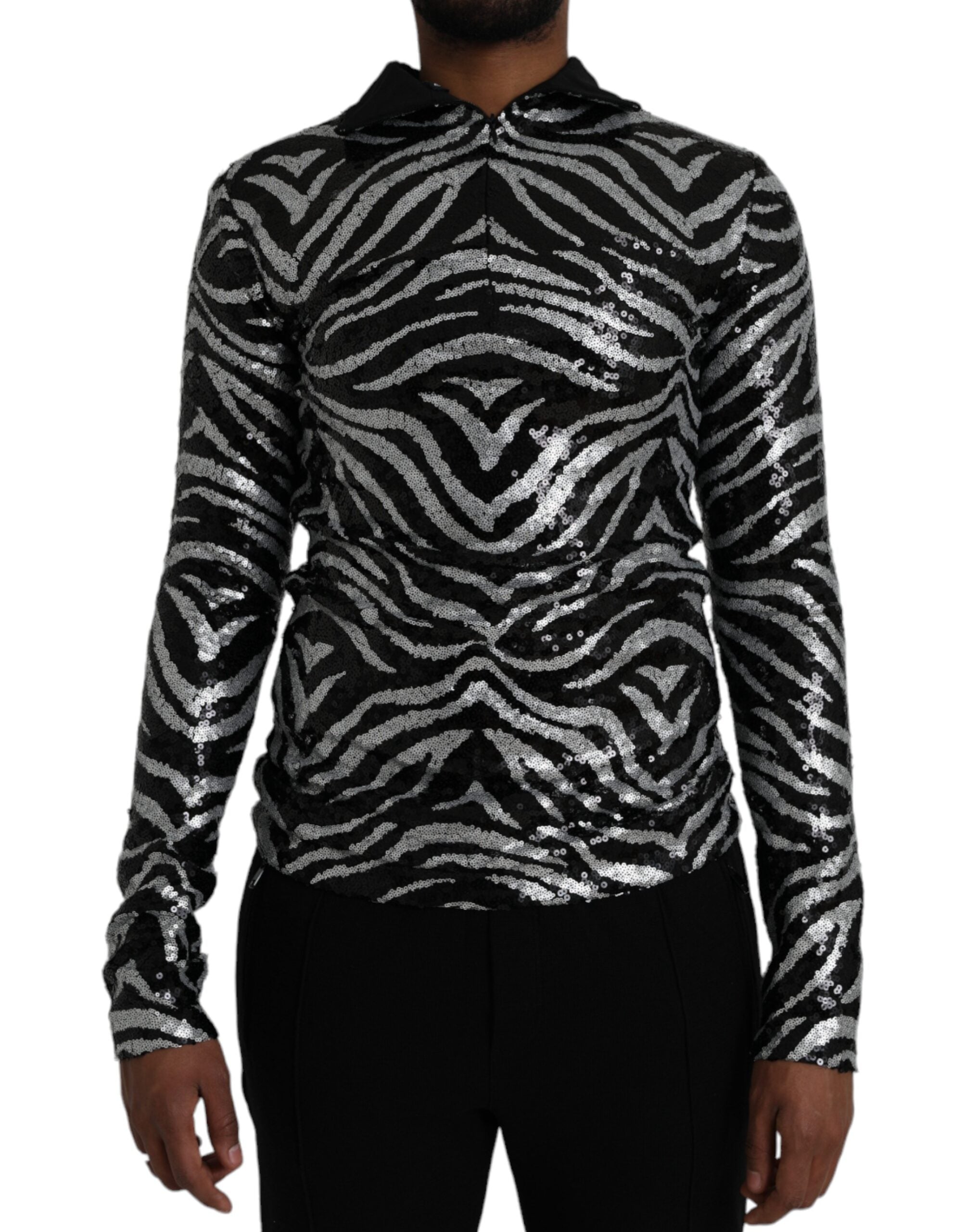 Dolce & Gabbana Schwarz-silberner Polyester-Pulli mit Pailletten-1