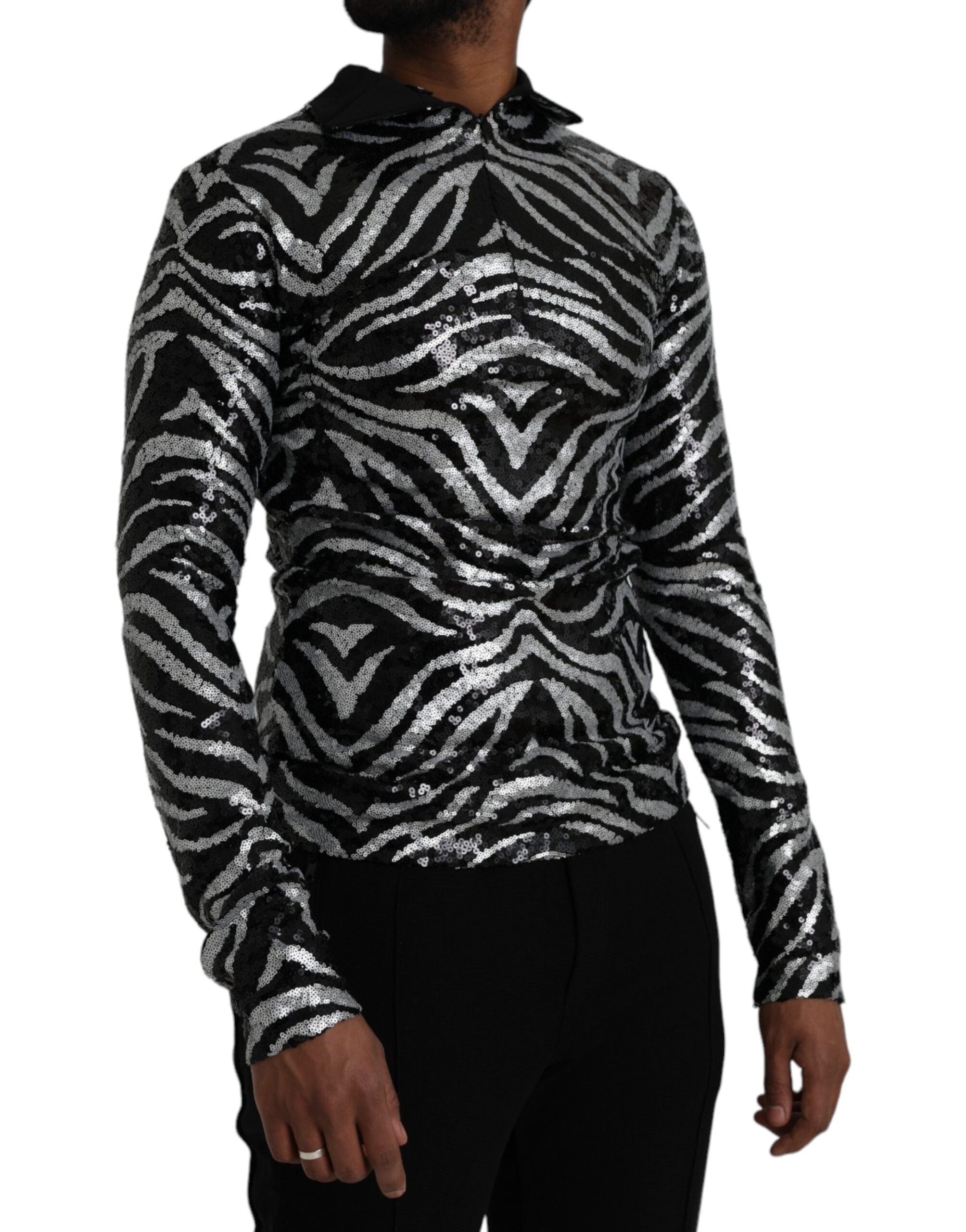 Dolce & Gabbana Schwarz-silberner Polyester-Pulli mit Pailletten-2