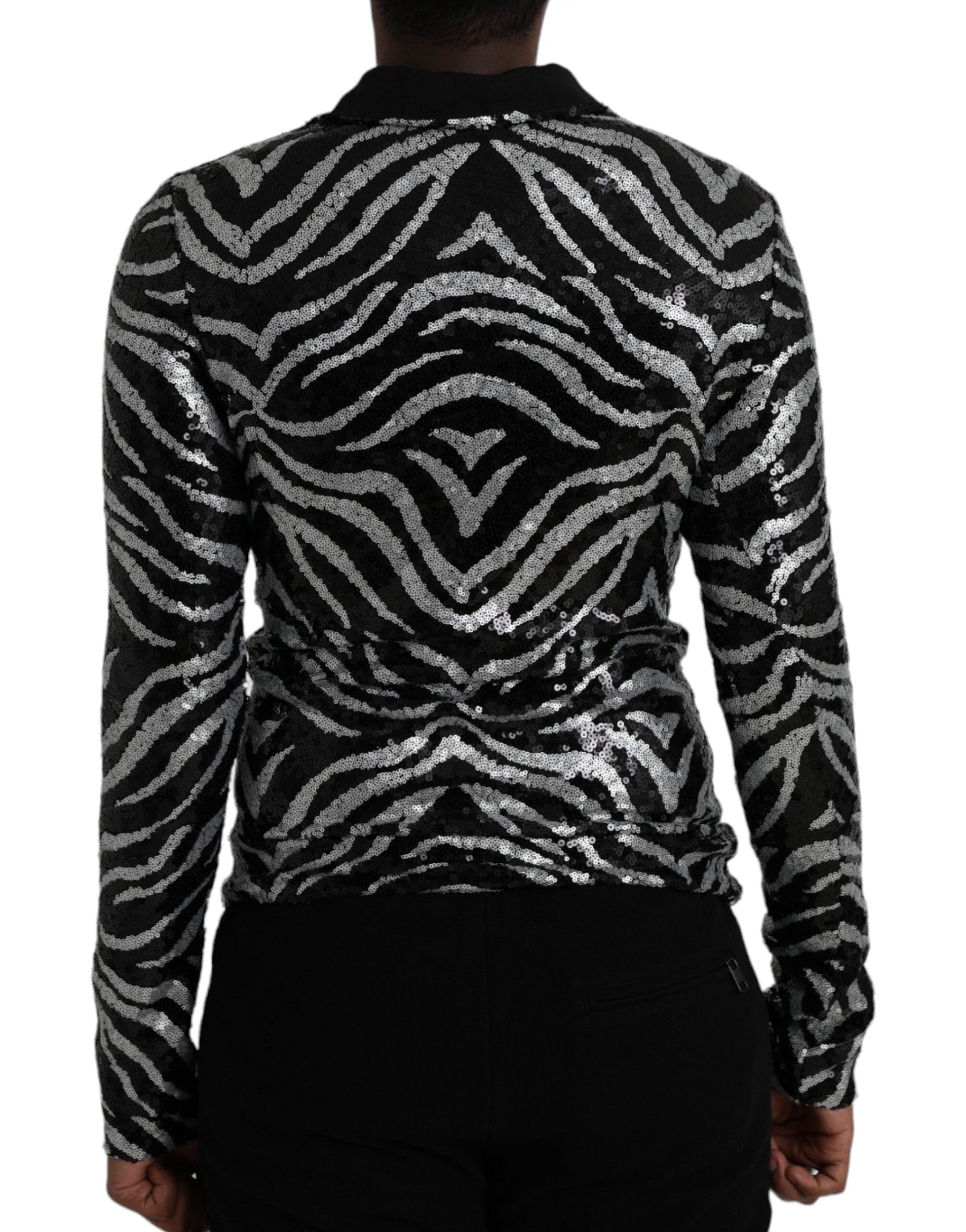 Dolce & Gabbana Schwarz-silberner Polyester-Pulli mit Pailletten-3