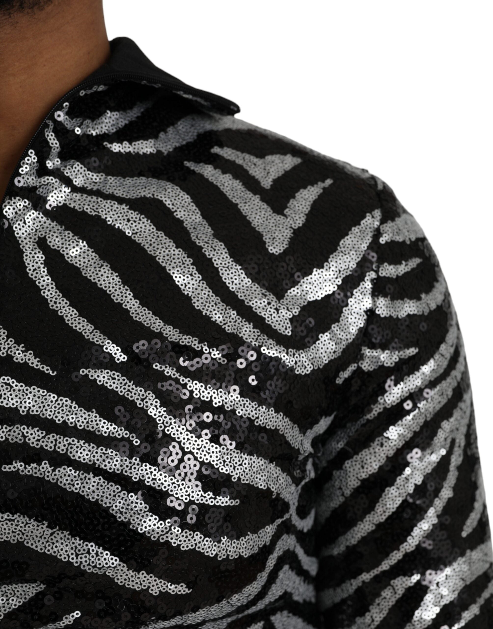 Dolce & Gabbana Schwarz-silberner Polyester-Pulli mit Pailletten-5