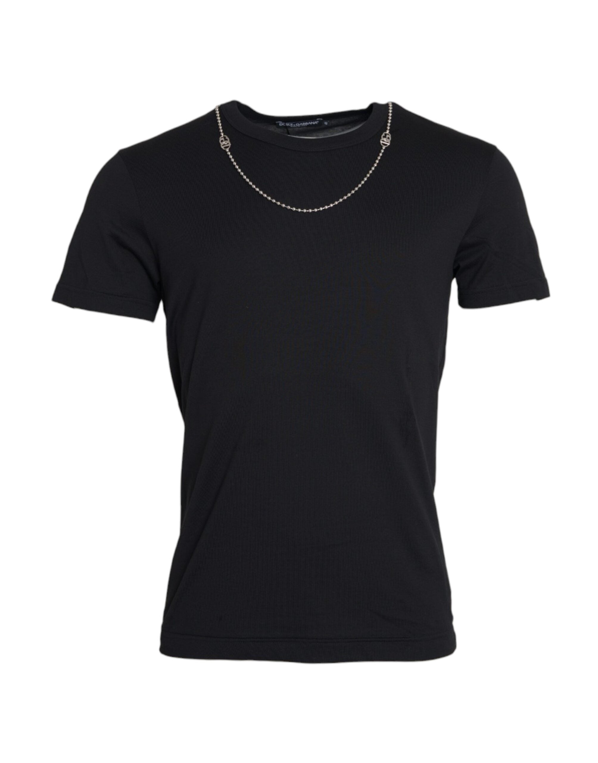 Camiseta de manga corta de algodón negro con cadena plateada de Dolce & Gabbana