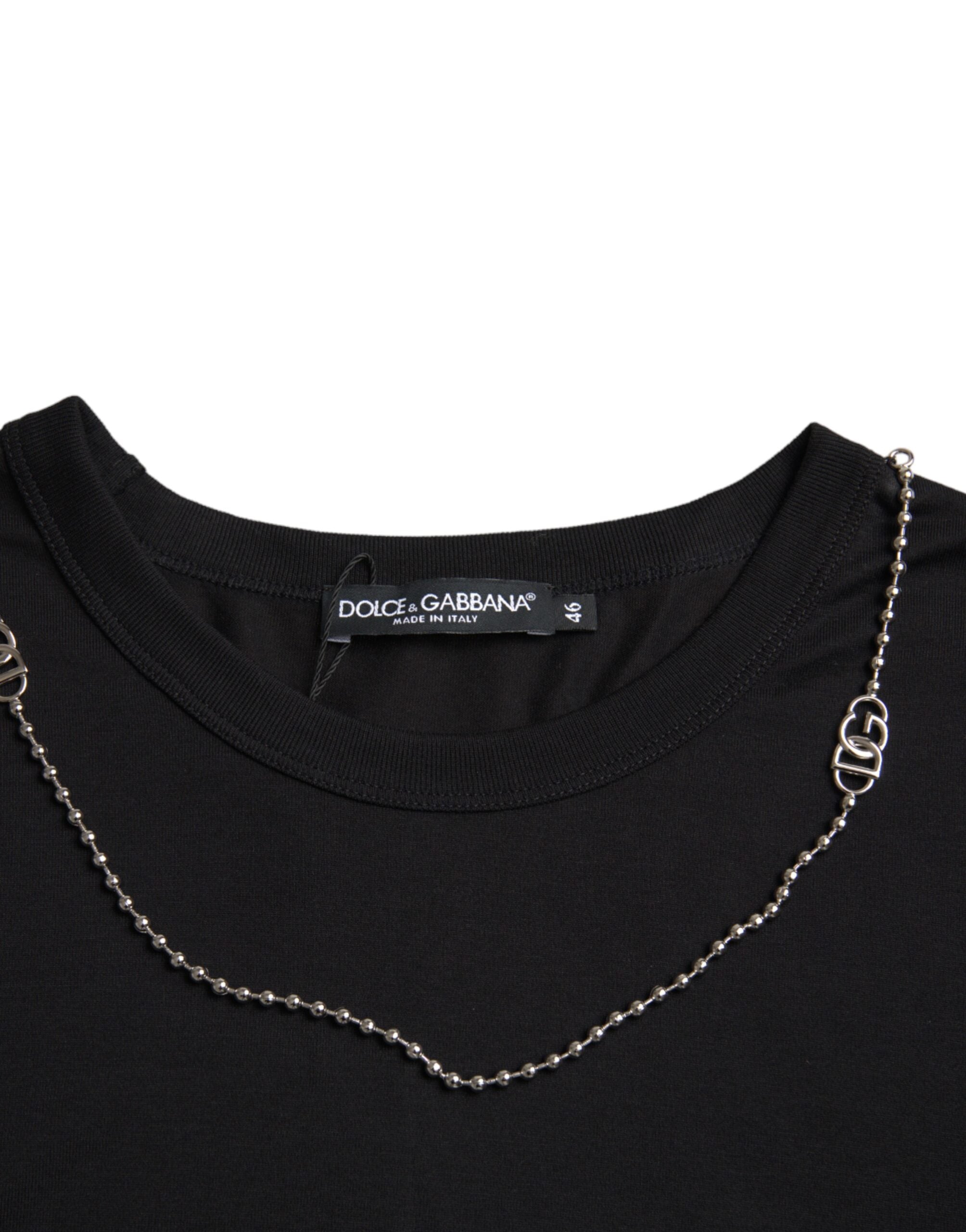 Camiseta de manga corta de algodón negro con cadena plateada de Dolce & Gabbana-3