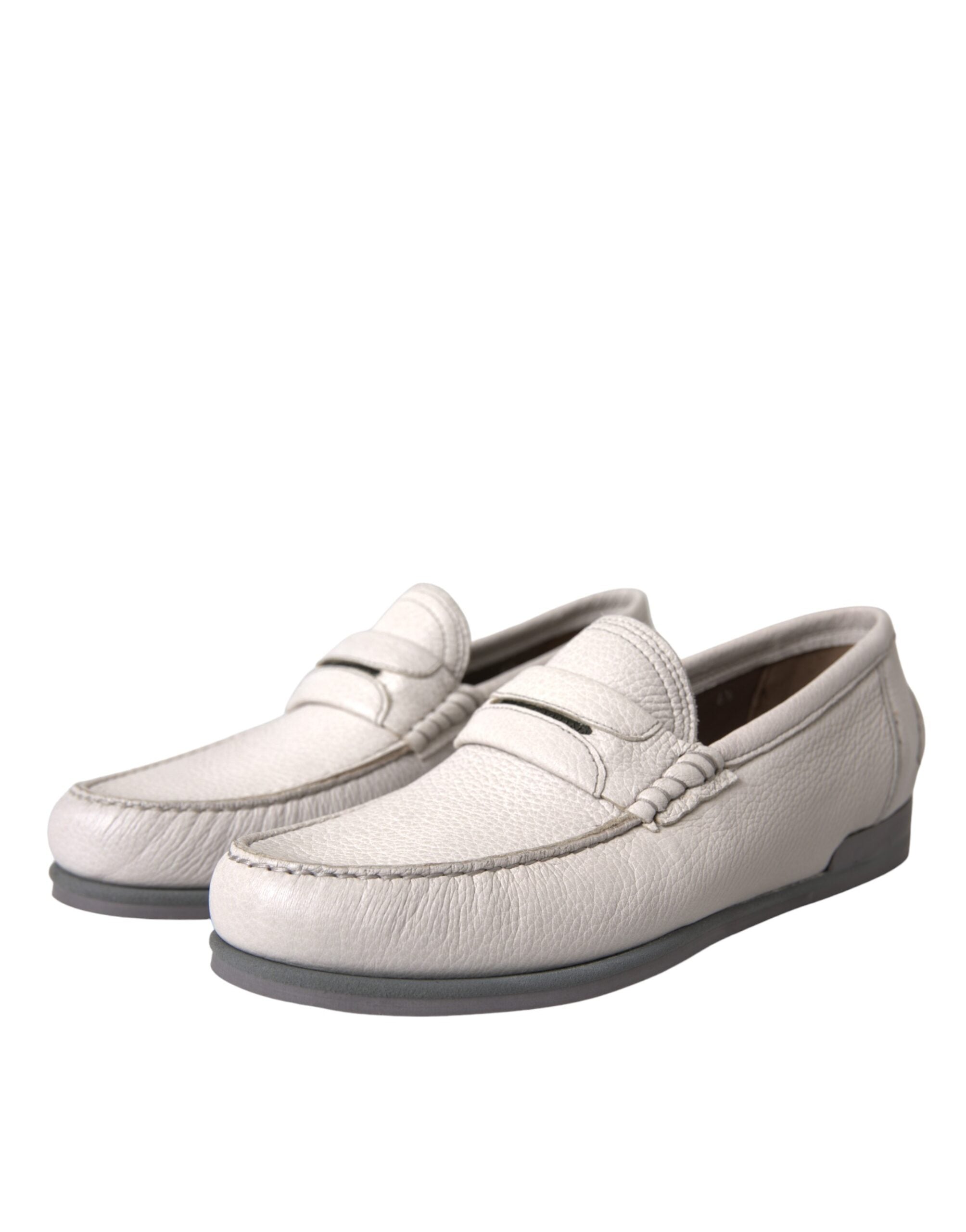 Dolce & Gabbana Weiß Grau Leder Slip Mocassin Schuhe Loafer-2