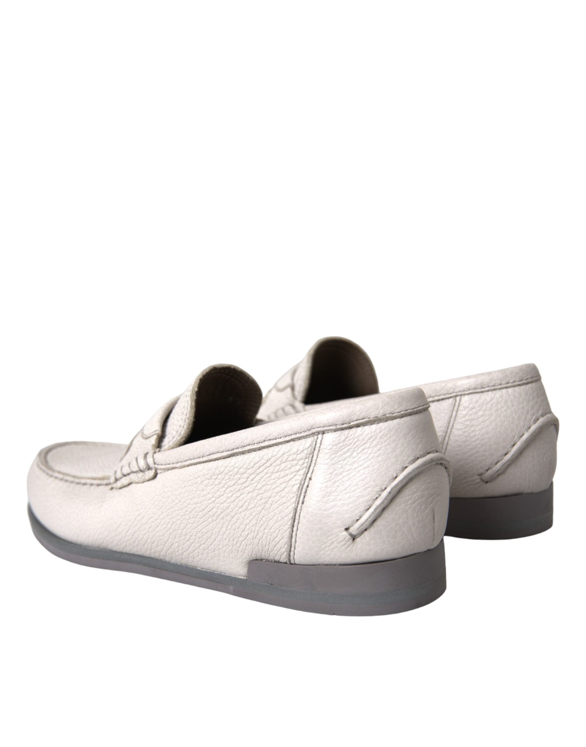 Dolce & Gabbana Weiß Grau Leder Slip Mocassin Schuhe Loafer-3