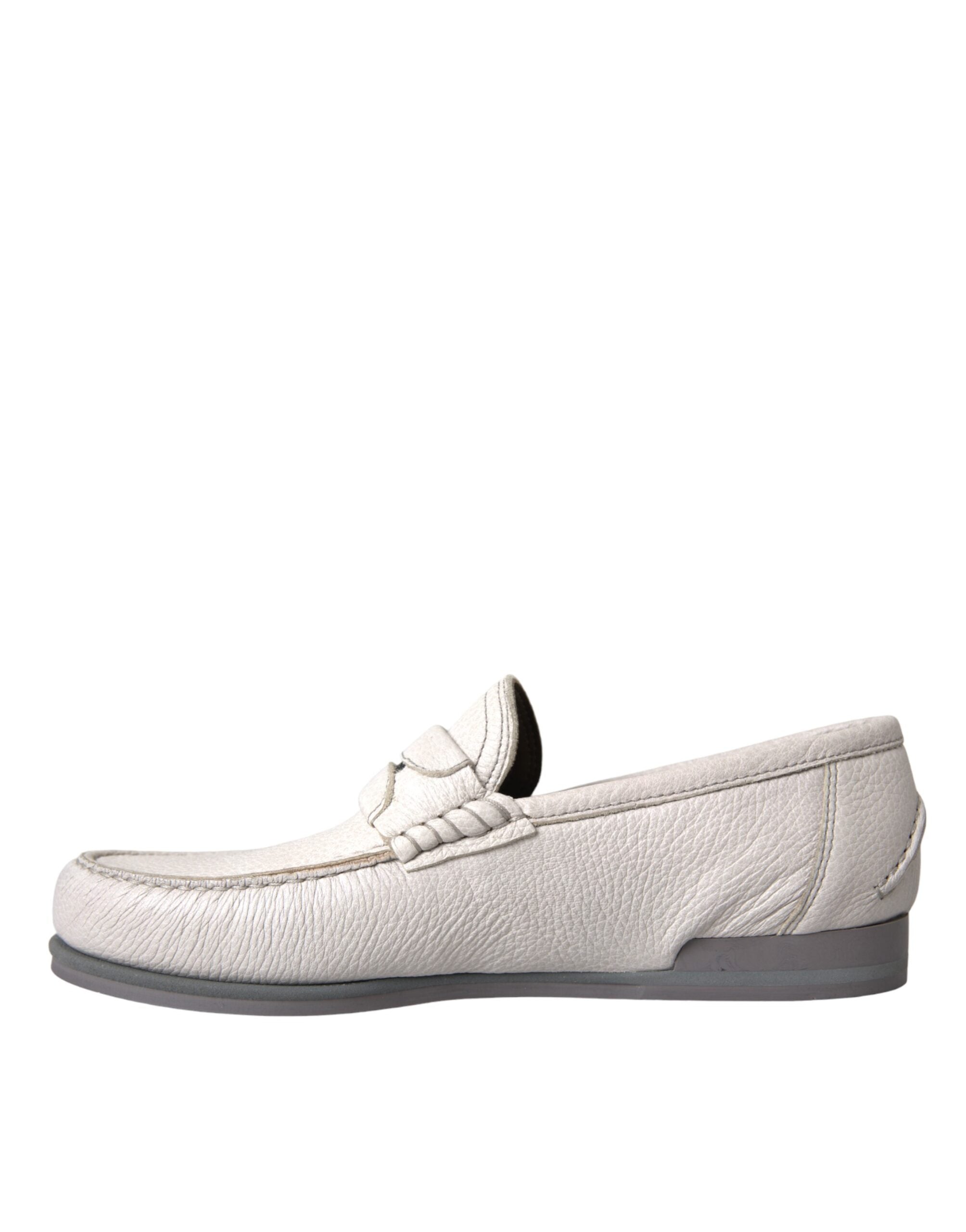 Dolce & Gabbana Weiß Grau Leder Slip Mocassin Schuhe Loafer-4
