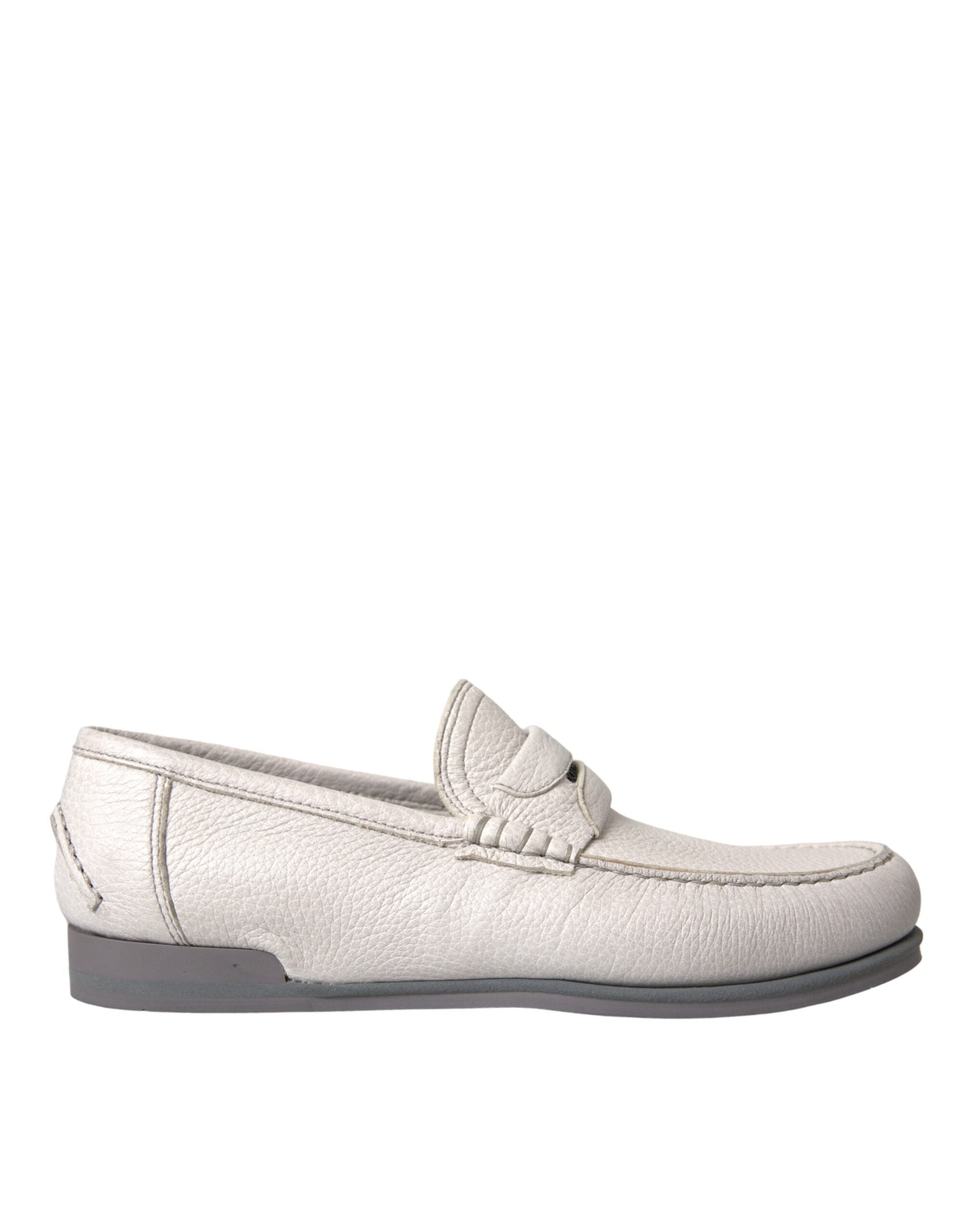 Dolce & Gabbana Weiß Grau Leder Slip Mocassin Schuhe Loafer-1