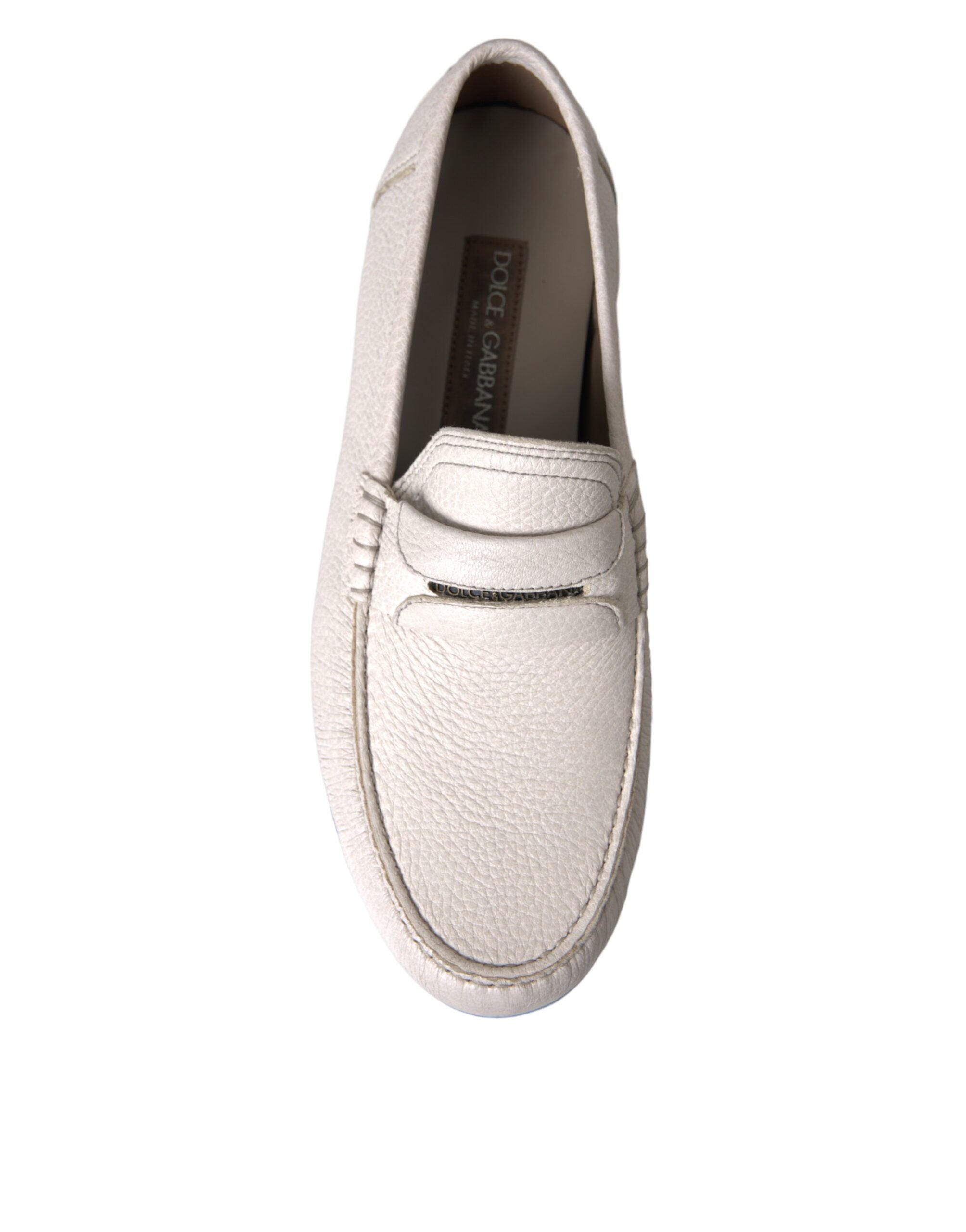 Dolce & Gabbana Weiß Grau Leder Slip Mocassin Schuhe Loafer-7