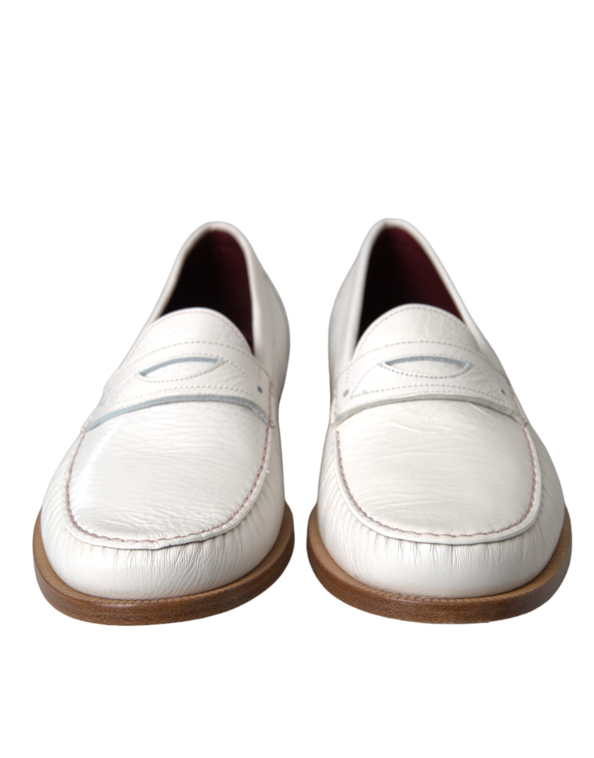 Dolce & Gabbana Weiße Leder Slip On Mokassin Loafers Schuhe-2